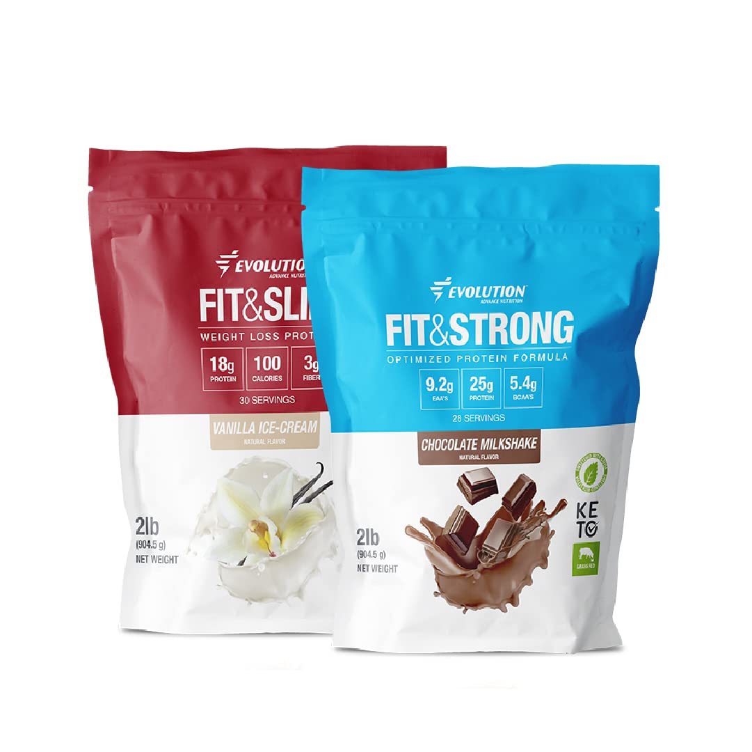Evolution Advanced Nutrition Grass Fed 100% Whey Protein Powder + Fit & Slim with Glucomannan & Inulin Fiber - High Protein, High Fiber, Keto Friendly, Non-GMO, Stevia Sweetened - Pure & Natural Supplement for Weight Management & Muscle Recovery - Ideal for Post-Workout, Meal Replacement & Healthy Lifestyle - 2 Pack