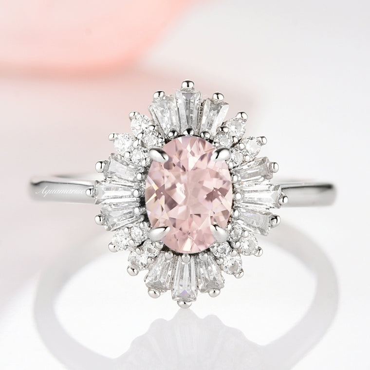 Victoria Morganite Ring Sterling Silver - Elegant Pink Gemstone Jewelry for Women, Perfect for Engagement, Wedding & Anniversary Gifts