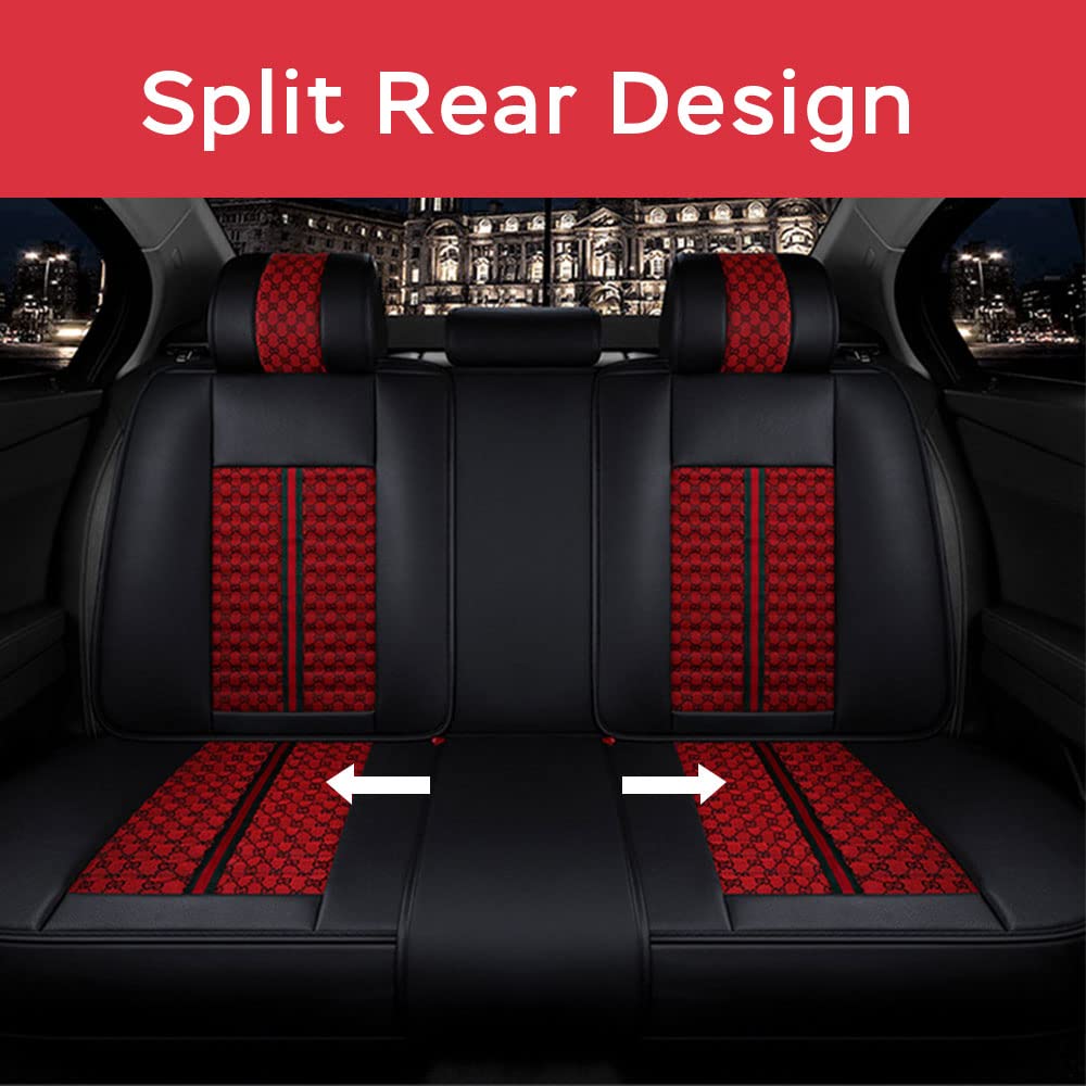 Luxury 5-Seat Universal Car Seat Covers Full Set - All Weather Protection Cushion with Pillow for 97% Car Models | Perfect for SUVs, Sedans & Trucks | Red Auto Accessories for Comfort & Style