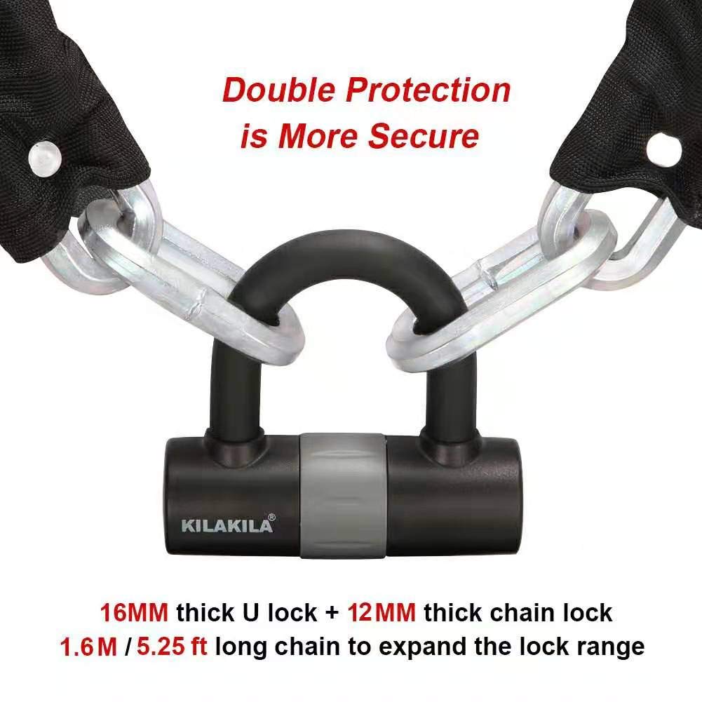 Heavy Duty 10mm Security Chain Lock with 16mm U Lock - Bicycle & Motorcycle Anti-Theft Protection for Outdoor Parking, Commuting, and Travel Safety