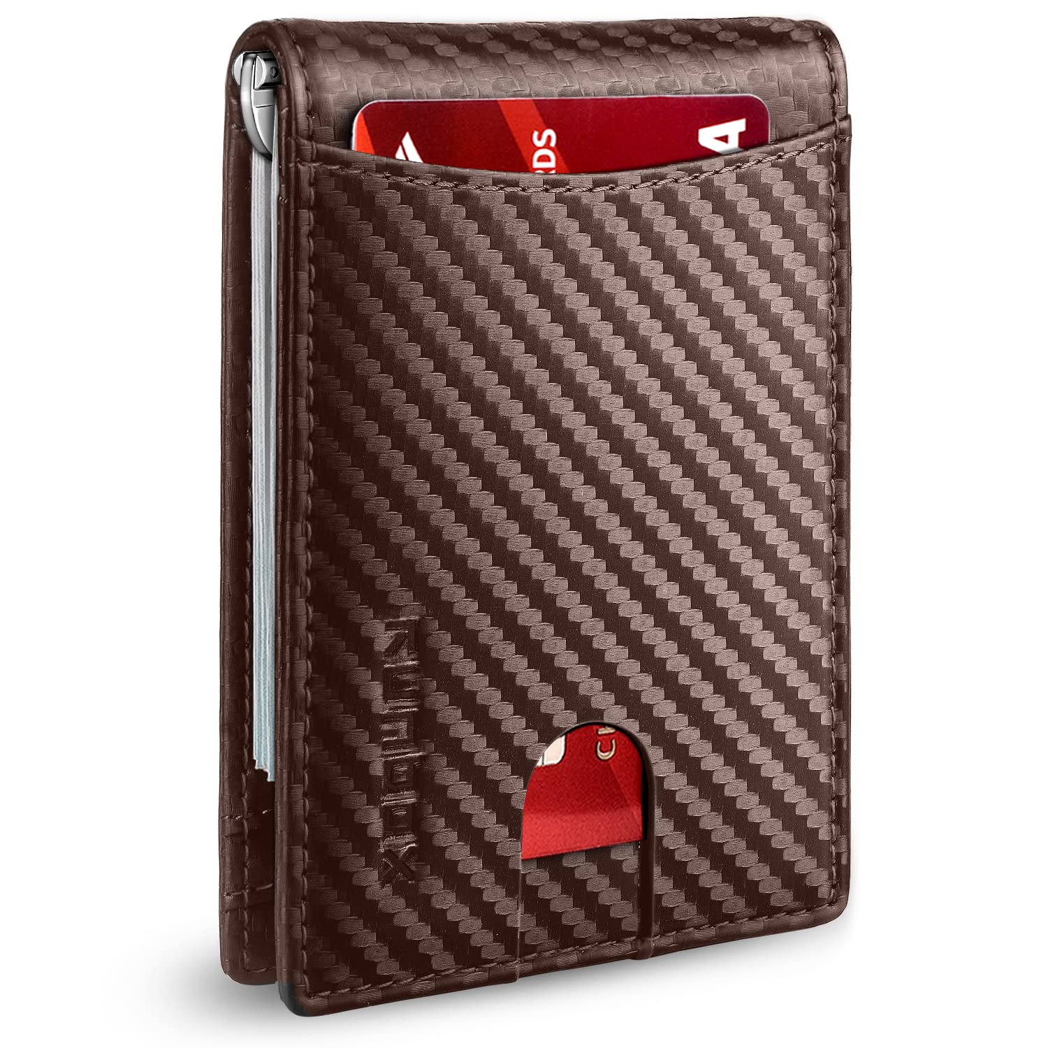 RUNBOX Genuine Leather Slim RFID Blocking Wallet for Men - Bifold Minimalist Front Pocket Wallet with Money Clip & Gift Box - Perfect for Everyday Carry, Travel & Business (Thin & Lightweight)