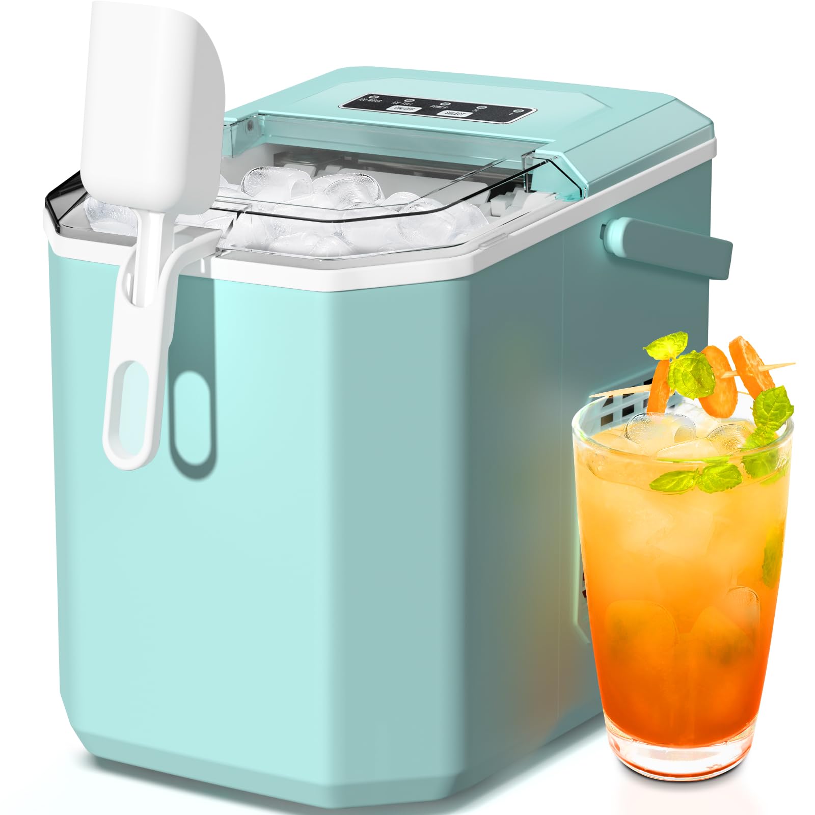 ZAFRO Portable Countertop Ice Maker Machine - Self-Cleaning, 9 Cubes in 6 Minutes, 26.5lbs/24Hrs, 2 Ice Size Options with Basket & Scoop - Perfect for Home Kitchen, Office, RV, Camping & Outdoor Parties (Black/Green)