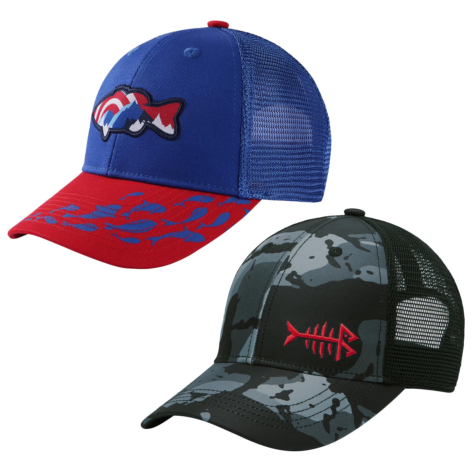 BassDash Kids & Youth Fishing Sun Hat - Adjustable Mesh Back Baseball Cap for Boys & Girls - UV Protection for Outdoor Activities - Perfect for Fishing, Hiking, and Beach Trips (2-Pack)