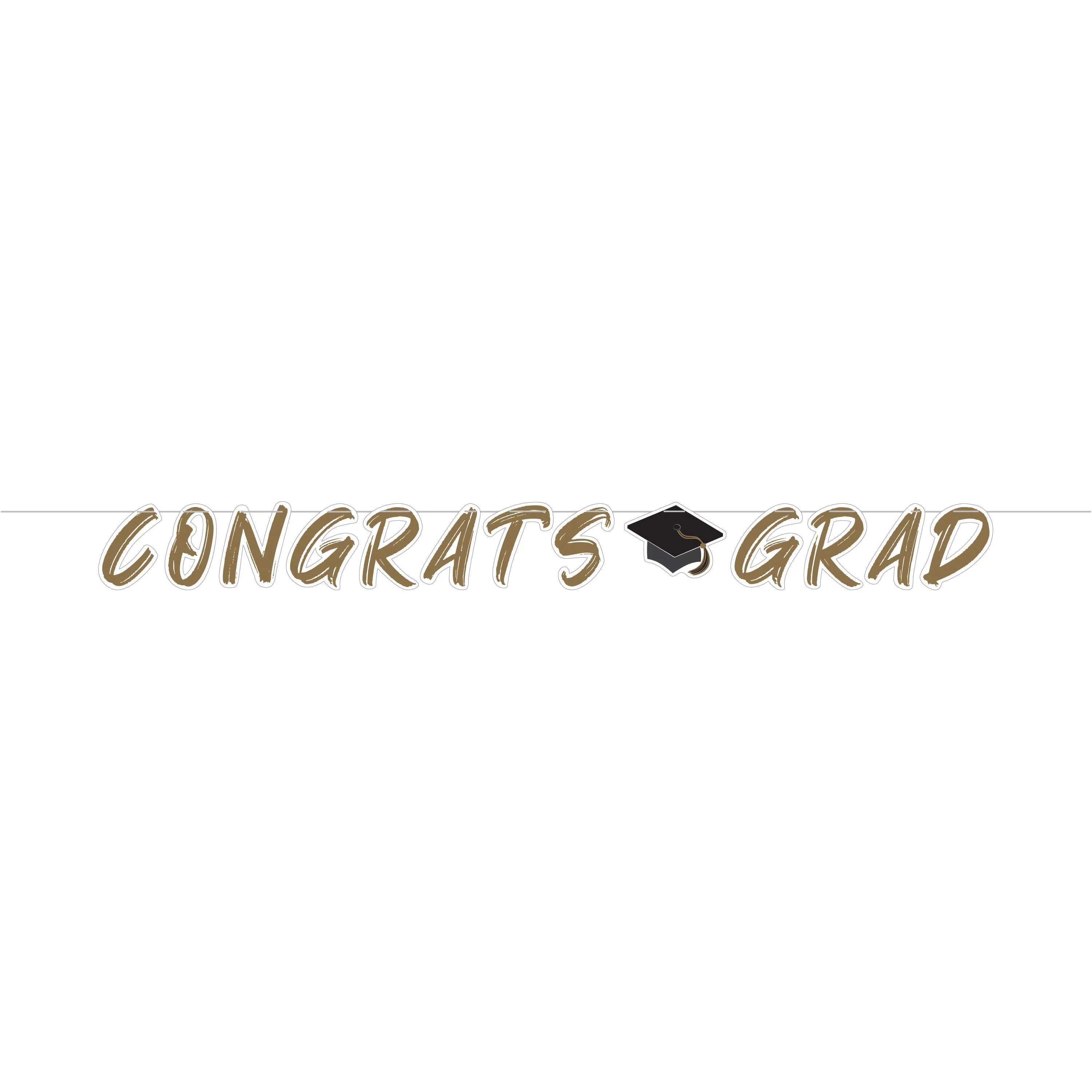 12 Pack Bulk Gold Graduation Shaped Banners with Ribbon - Perfect for Graduation Parties, School Events & Decorations