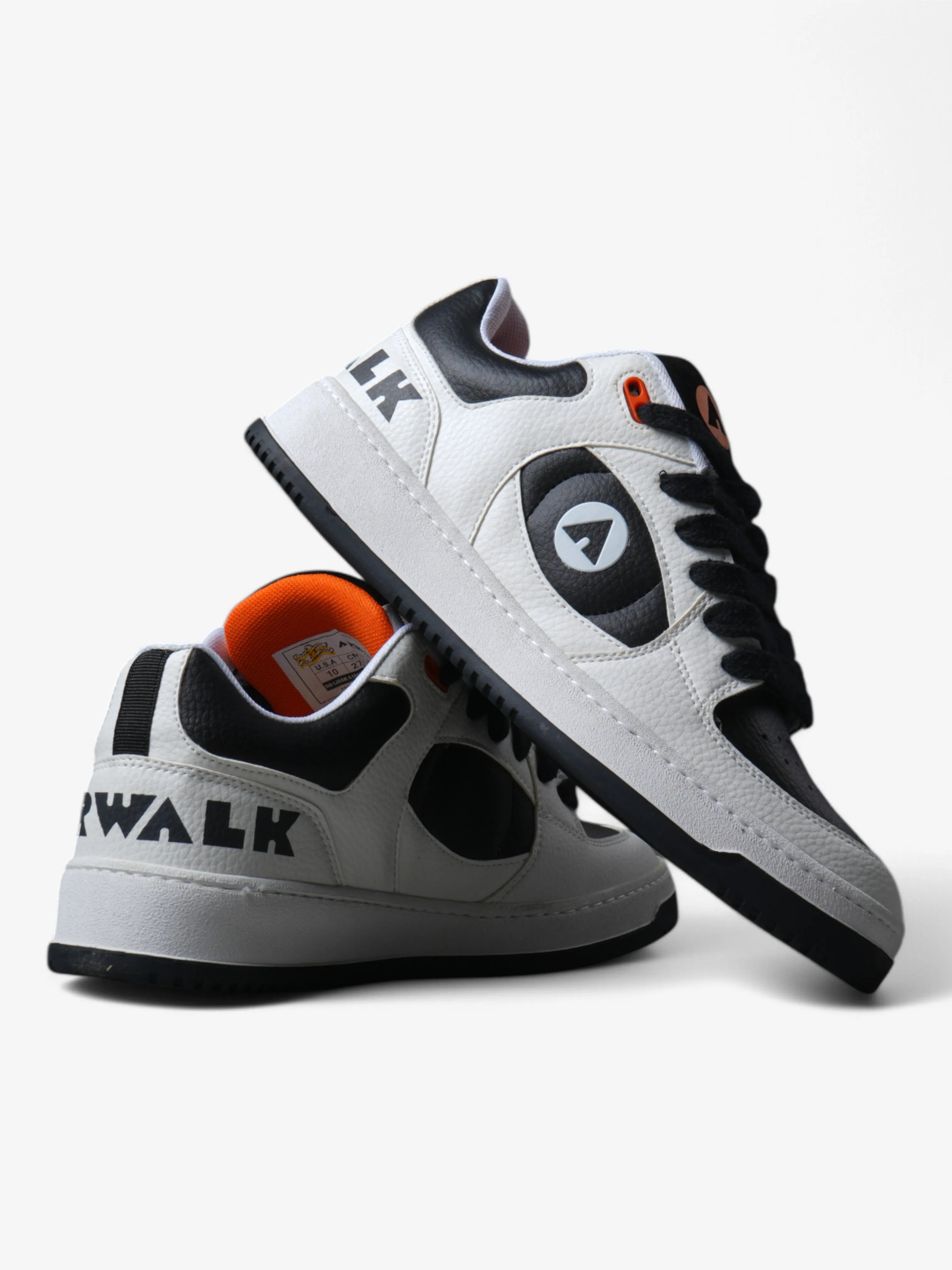 Airwalk Throlle Sneakers in White, Black & Orange - Comfortable Casual Shoes for Walking, Running & Everyday Wear