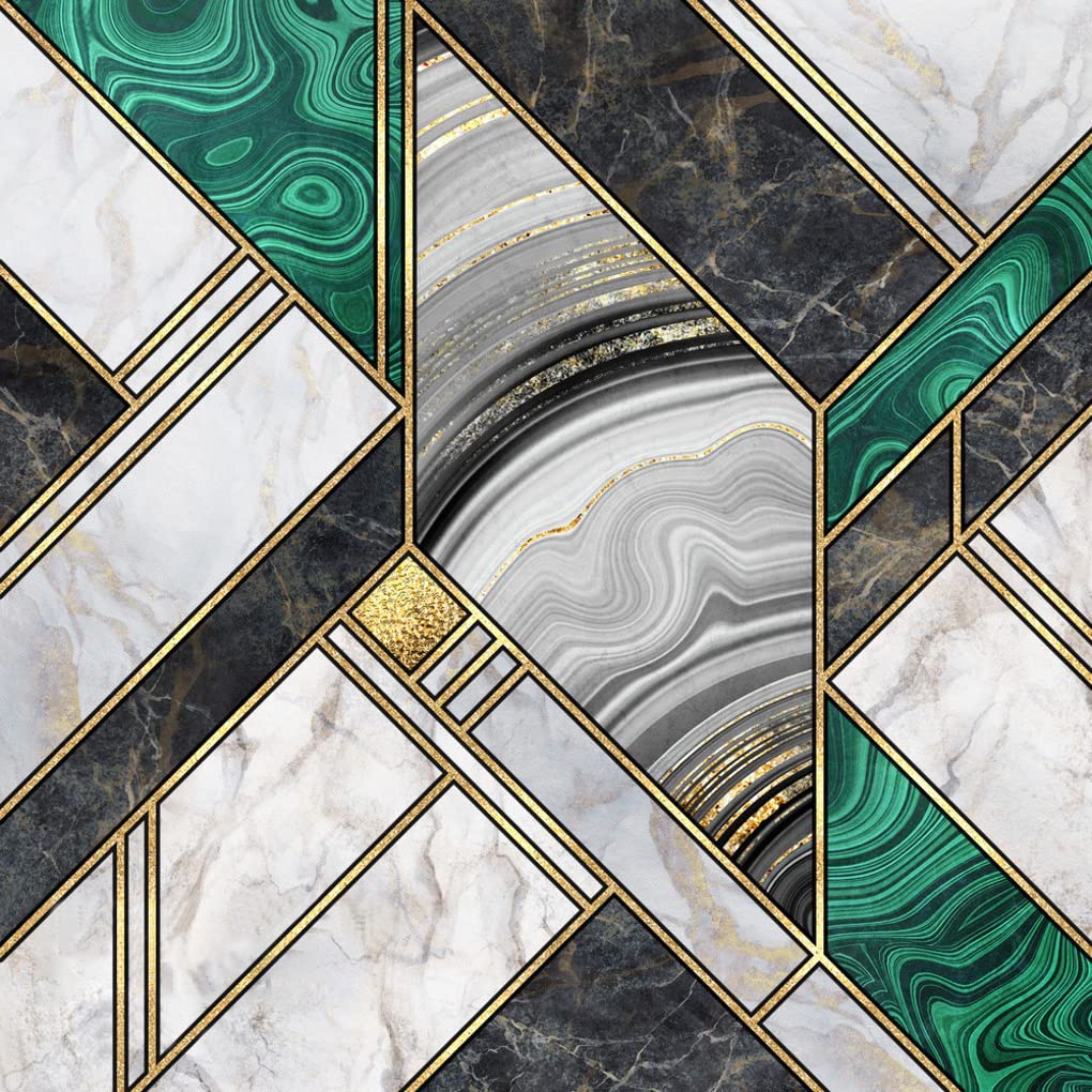 6x6 Grey Gold Green Marble Swirl Abstract Modern Area Rug - Square Geometric Pattern Washable Soft Carpet for Living Room, Bedroom, Home Office - Perfect Under Dining Table & Lux Art Decor Floor Mat