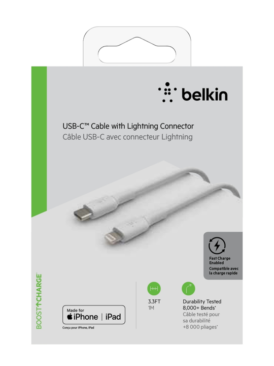 Belkin Mixit 1M USB-C to Lightning Cable - Fast Charging & Data Sync for iPhone, iPad - Perfect for Home, Office & Travel