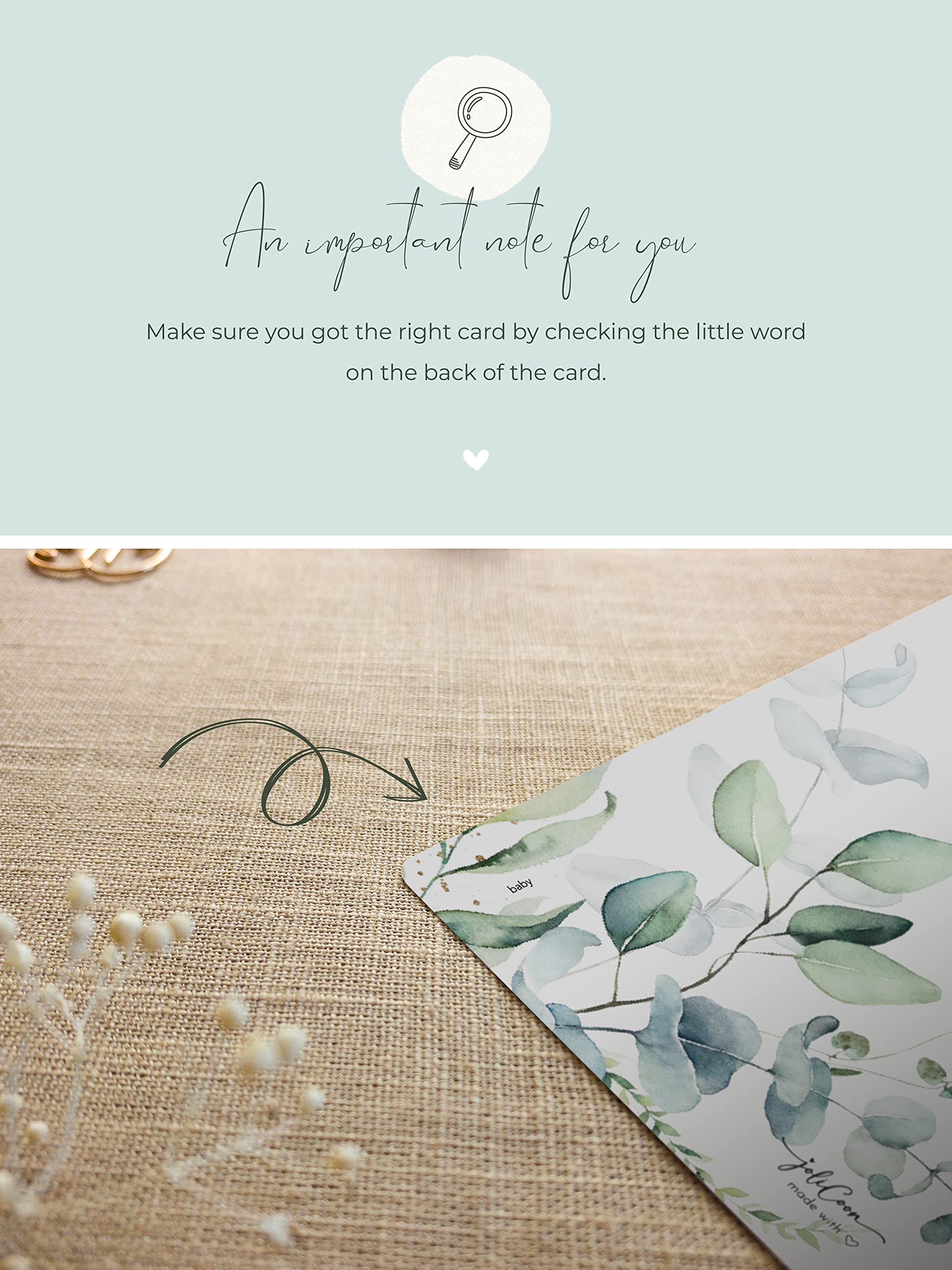 Joli Coon Pregnancy Announcement Scratch Cards - 5 Pack 'We're Having a Baby' Reveal Cards with Envelopes - Eucalyptus Design - Perfect for Gender Reveal Parties & Baby Shower Gifts