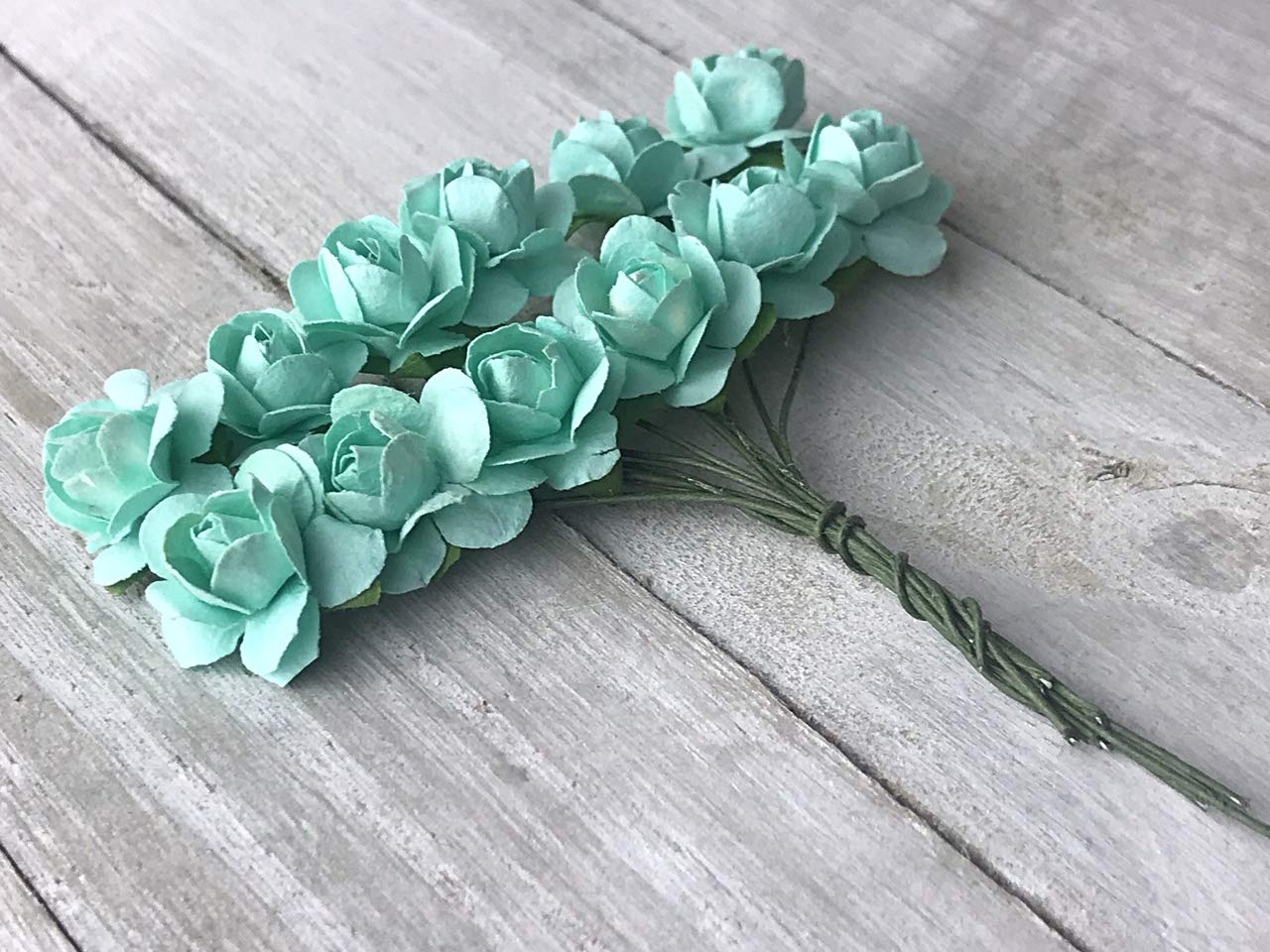 144 Pcs 15mm Artificial Mulberry Paper Rose Flowers - DIY Wedding Scrapbooking Bouquet Craft Supplies for Valentines, Anniversary, Home Decor & Party Embellishments (Aqua Blue) - Perfect for Card Making, Gift Wrapping and Photo Backdrops