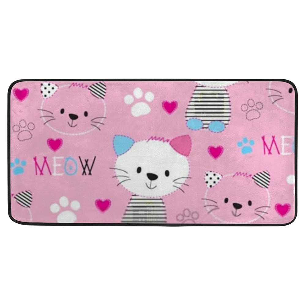 Adorable Cartoon Kawaii Animal Cat & Paw Print Kitchen Rugs - Non-Slip Absorbent Floor Mats for Kitchen, Bathroom, Sink - Machine Washable Pet-Friendly Home Decor for Cozy Spaces