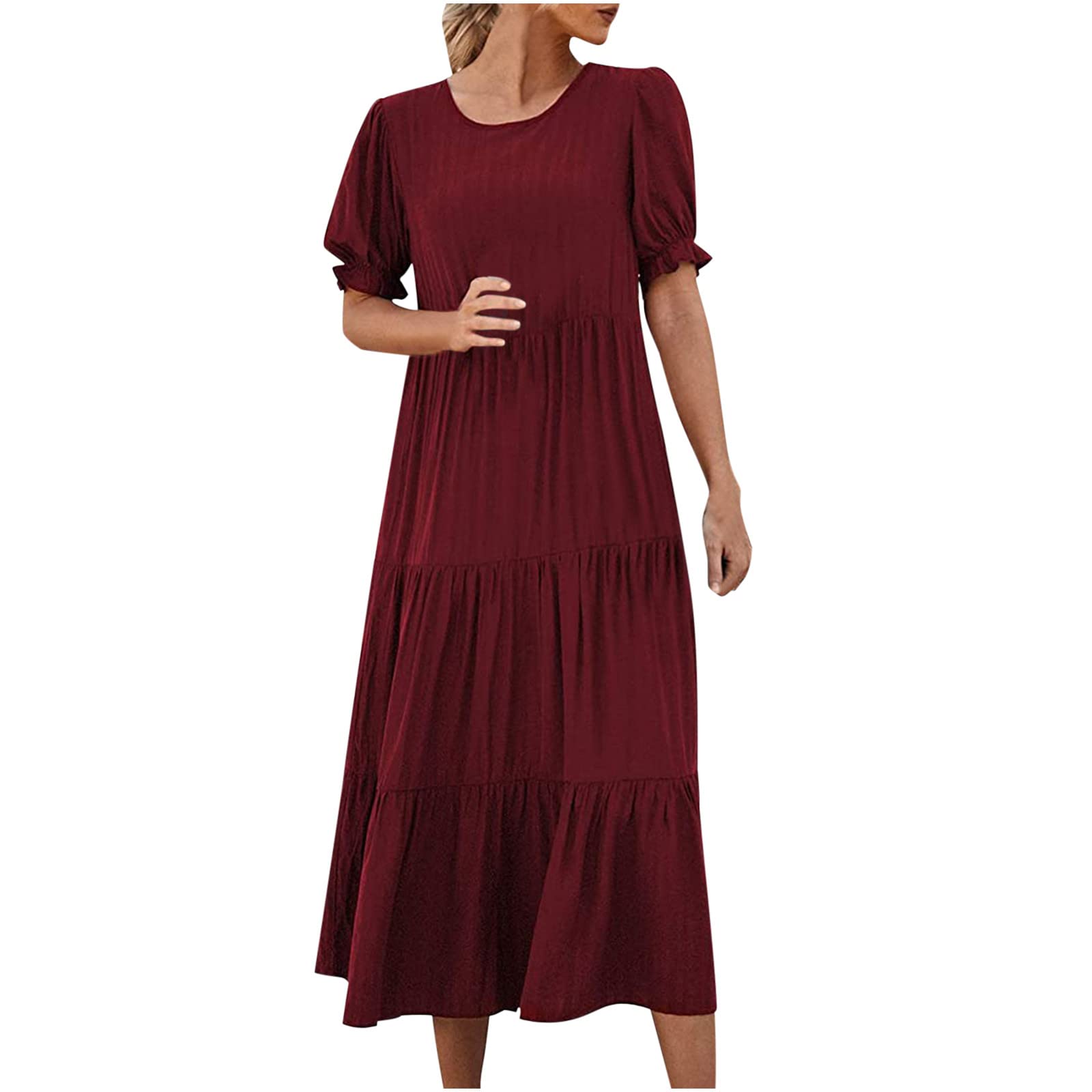 Women's Summer Casual Boho Dress 2023 - Floral Print Ruffle Puff Sleeve High Waist Midi Beach Dress | Perfect for Vacations, Weddings & Outdoor Parties