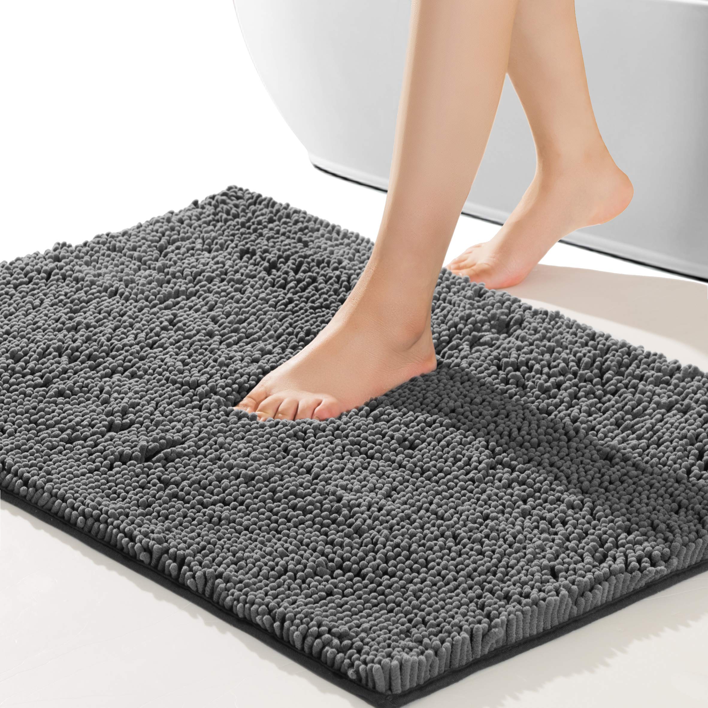 REDASW Non-Slip Bathroom Rug - Soft Plush Bath Mat for Shower, Bathtub & Sink Area - Machine Washable, Quick Dry, Cozy Thick 44x26 Inch Gray Bath Rug - Perfect for Bathroom Safety & Comfort