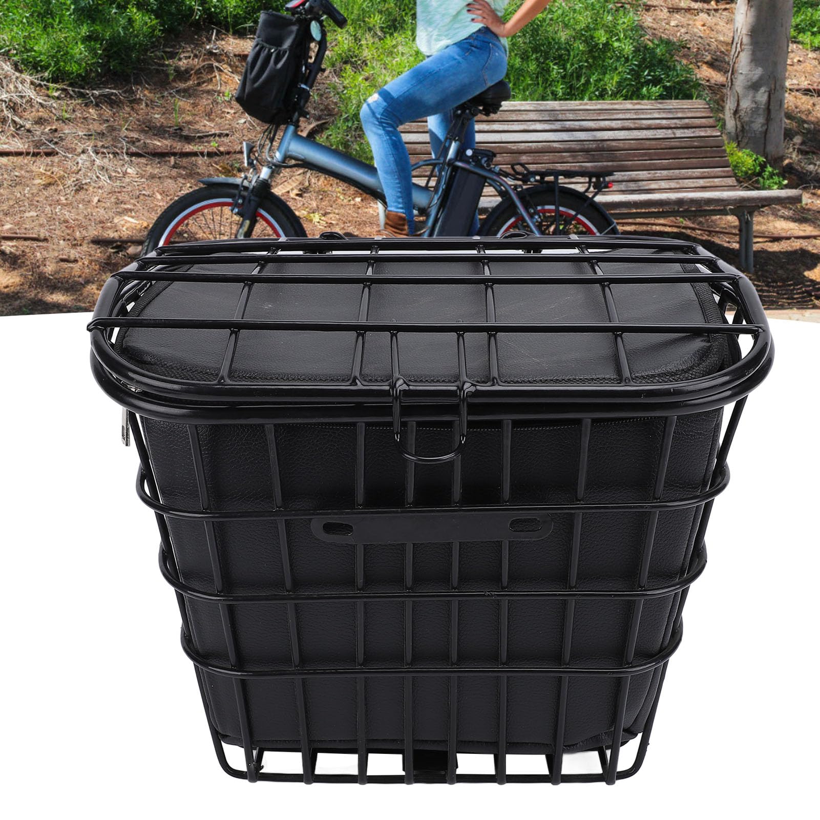 **Metal Bike Front Basket with Removable Liner Bag - Durable Storage for Pets, Groceries & Bike Accessories - Easy Install for Bikes & Electric Scooters - Perfect for Commuting, Shopping & Outdoor Adventures**