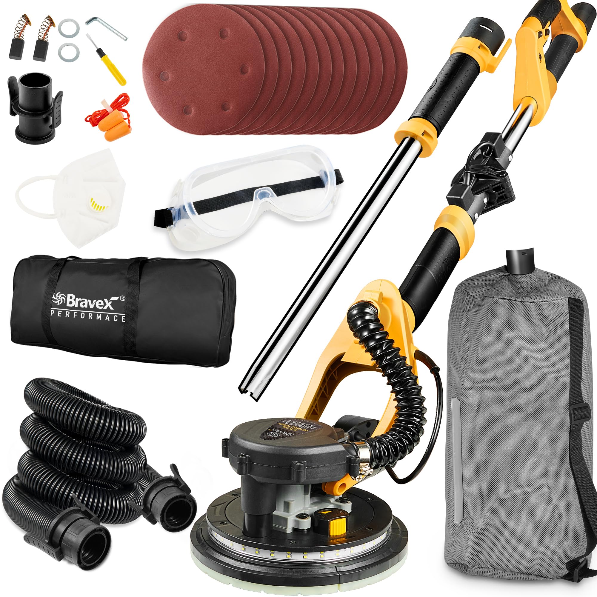 6.5-Amp Powerful Electric Drywall Sander with Vacuum - 99.5% Dust Removal, 7 Variable Speed (900-1800 RPM), 26' Power Cord - Dustless Floor & Ceiling Sander for Popcorn Ceiling, Wood Floor, Drywall & DIY Projects - Perfect for Home Renovation, Construction & Professional Use