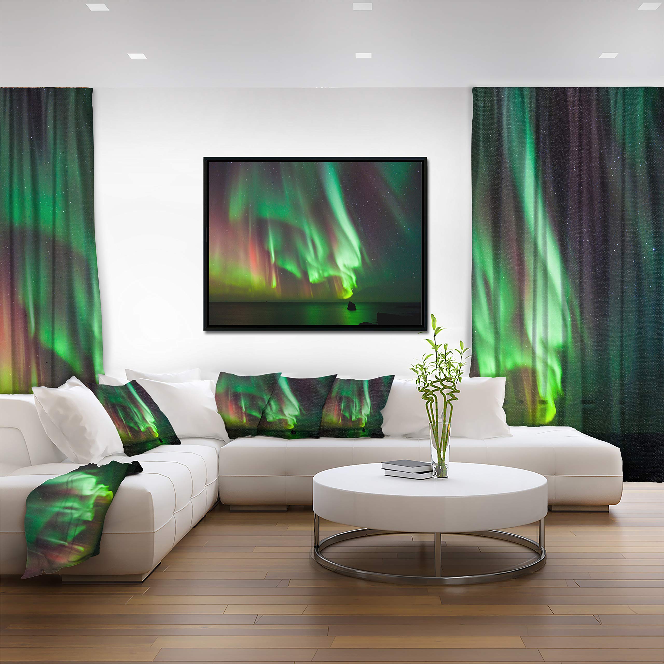 DesignArt Green Northern Lights Aurora - Large Abstract Framed Canvas Wall Art for Living Room, Bedroom & Office Decor | Modern Home Wall Decorations