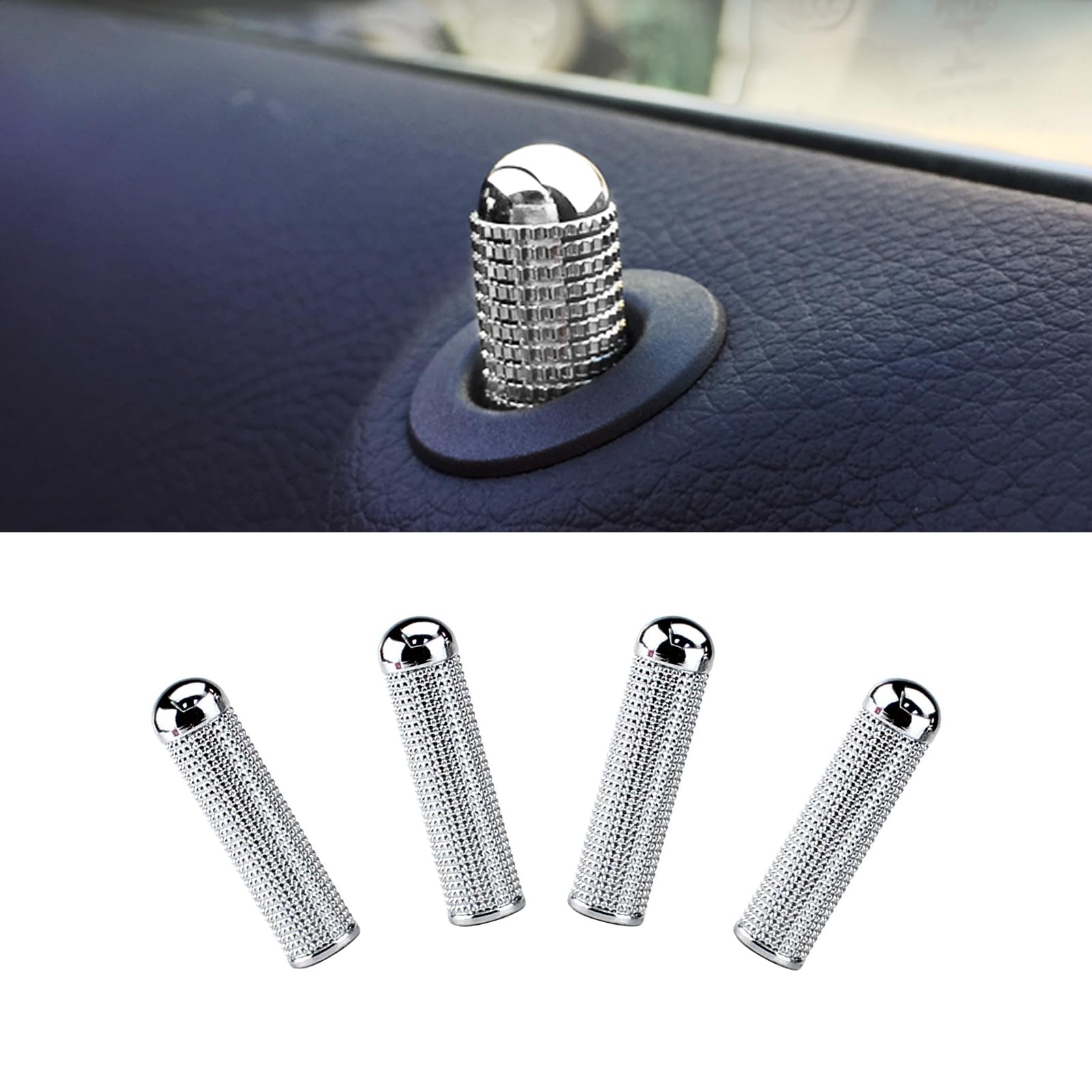 **ZKFAR 4-Pack Car Door Lock Pin Covers (0.35In) - Silver - Universal Fit for Cars, Trucks & Pickups - Interior Upgrade Accessories - Prevent Dust & Scratches**    *(Perfect for DIY Car Mods, Enhancing Interior Aesthetics & Protecting Lock Mechanisms)*