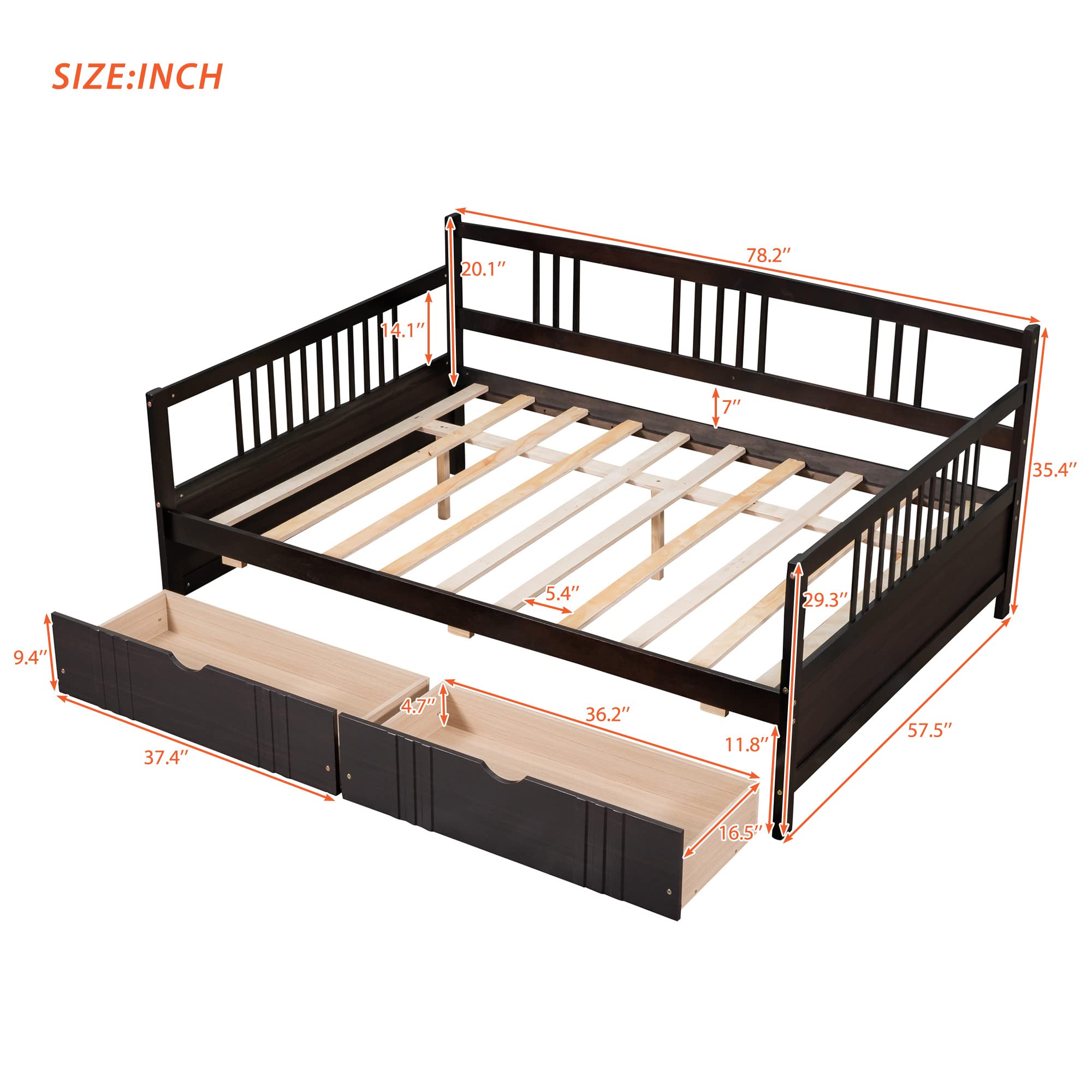 Harper & Bright Designs Full Size Daybed with Storage Drawers - Convertible Sofa Bed Frame, No Box Spring Needed, Brown - Perfect for Guest Rooms, Small Apartments & Multi-Functional Spaces