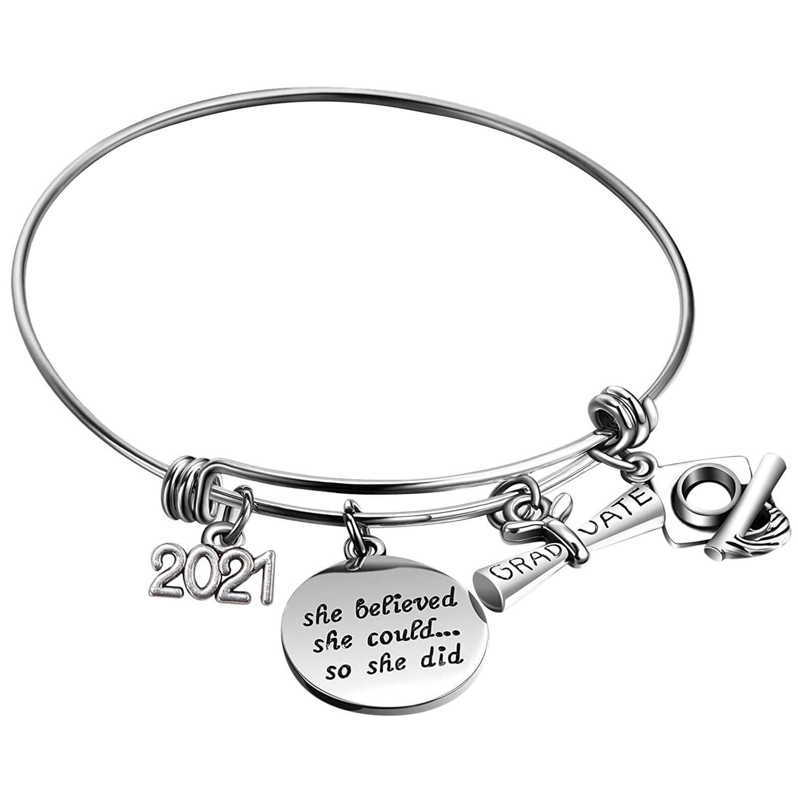 2021 Graduation Bracelet - Personalized Lettering Friendship Bangle Gift for Students | Adjustable One Size | Perfect for Graduation Ceremonies, Parties & Special Occasions