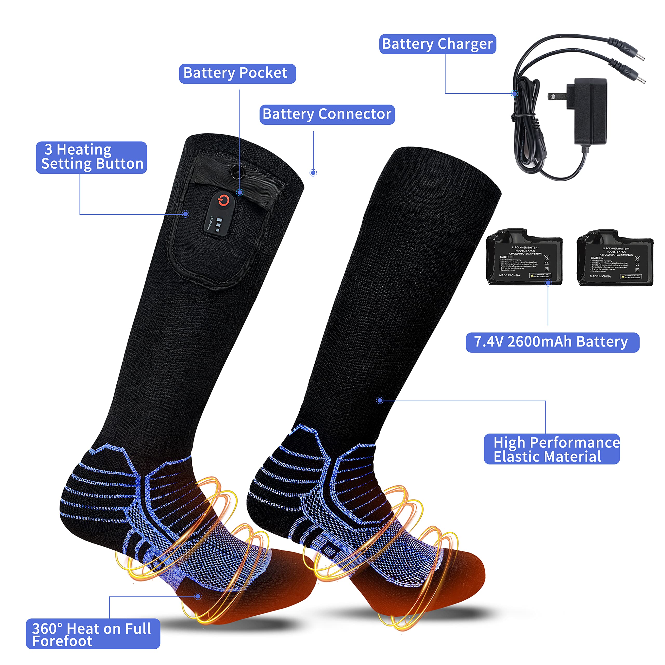 Dr.Warm Heated Socks with APP Remote Control - 3000mAh 7.4V Rechargeable Battery Heating Socks for Men & Women - Winter Foot Warmers for Outdoor Activities Like Hunting, Ice Fishing, Camping, Hiking & Skiing - Perfect for Cold Weather Adventures