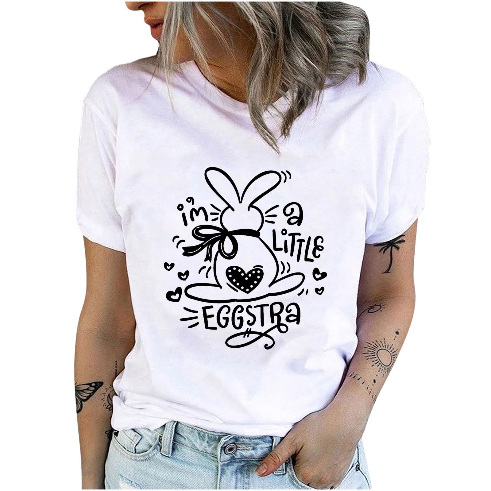 Women's Oversized Crewneck T-Shirt - Easter Rabbit Print Short Sleeve Tee - Soft Cotton Blouse Top - Most Wished For 1973 Collection - Perfect for Casual Wear, Spring Outfits & Easter Celebrations