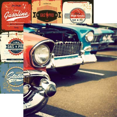 Vintage Car Show Scrapbook Paper Set - 12x12 Inch Classic Car Themed Scrapbooking Sheets - Perfect for DIY Albums, Card Making & Memory Books (5 Sheets)