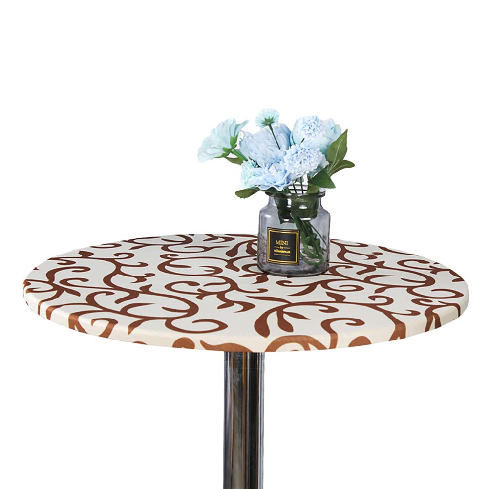 Washable Elastic Edge Round Tablecloth - 47 Inch Tight Fit Beige Geometric Table Cover for Outdoor, Patio, Kitchen & Dining Room - Perfect for BBQs, Parties & Everyday Use