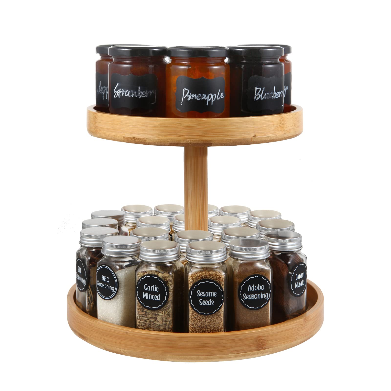 2 Tier Bamboo Lazy Susan Turntable Organizer - 12 Inch Wooden Spice Rack for Kitchen Counter, Pantry & Cabinet Storage - Perfect for Organizing Spices, Makeup in Bathroom or Dining Table Accessories