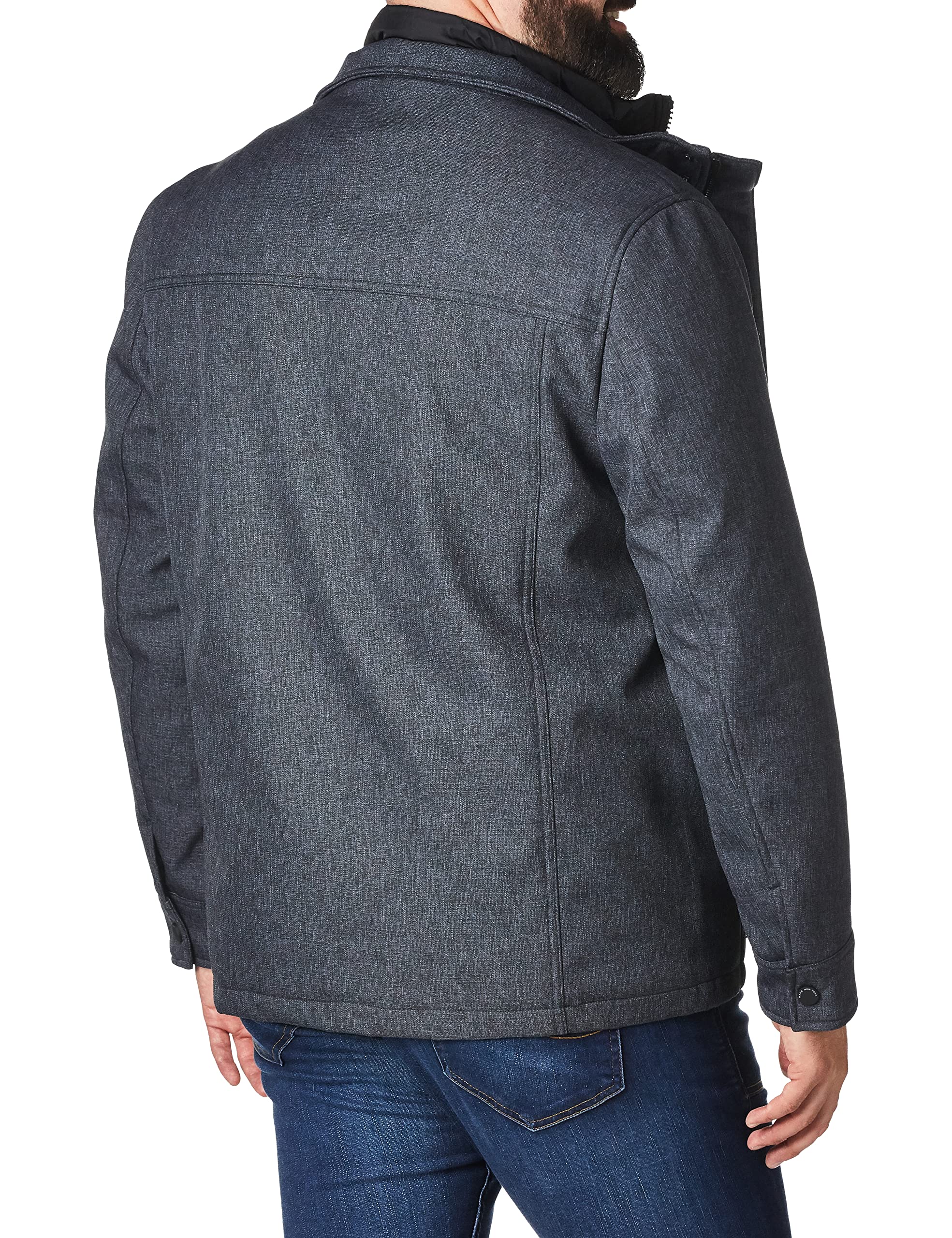 Andrew Marc Men's Legacy Mullins 30 Melange Tech Funnel Collar Jacket with Quilted Bib - Water-Resistant Winter Coat for Outdoor Activities & Urban Style