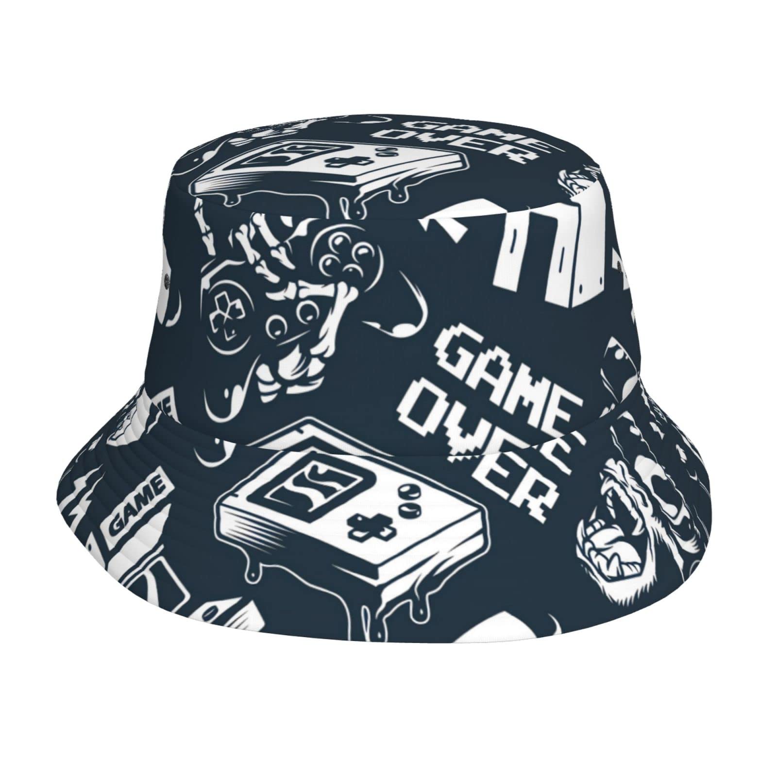 Vintage Monochrome Video Game Bucket Hat - Unisex Sun Hat for Men & Women - Fashion Fisherman Hat for Beach, Fishing & Outdoor Activities - Black