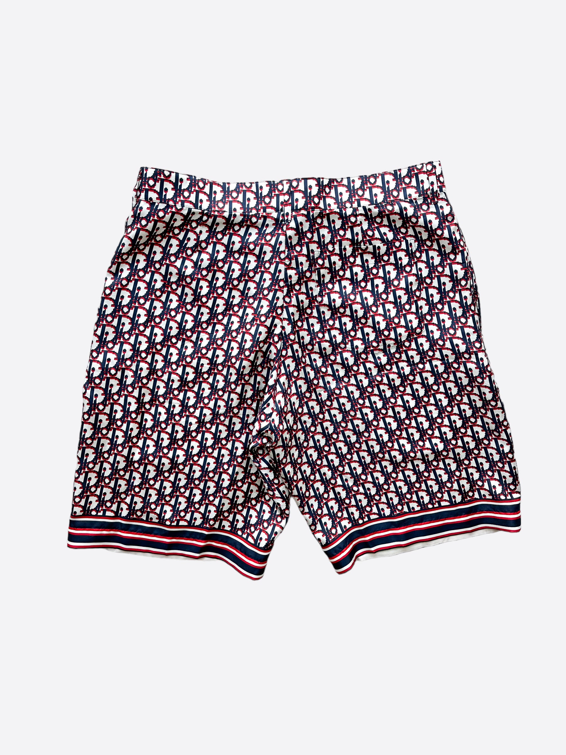 Dior Blue & Red Pixel Oblique Bermuda Silk Shorts for Men - Luxury Designer Swimwear & Beachwear - Perfect for Summer Vacations, Pool Parties, and Resort Getaways