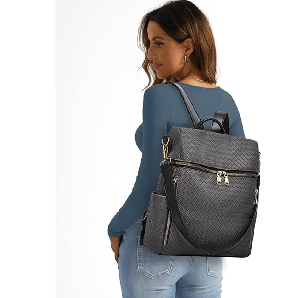 Stylish PU Leather Convertible Backpack Purse for Women - 2-Piece Travel Satchel & Handbag Set - Perfect for Daily Commute, Work, and Weekend Getaways
