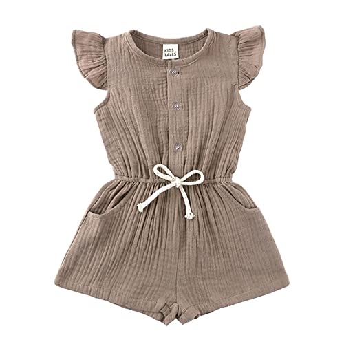 LISfsa Newborn Baby Jumpsuit - Soft Cotton Linen Romper with Button Up Design & Fly Sleeves for Infant Girls | Perfect for Playtime, Outings & Photo Shoots