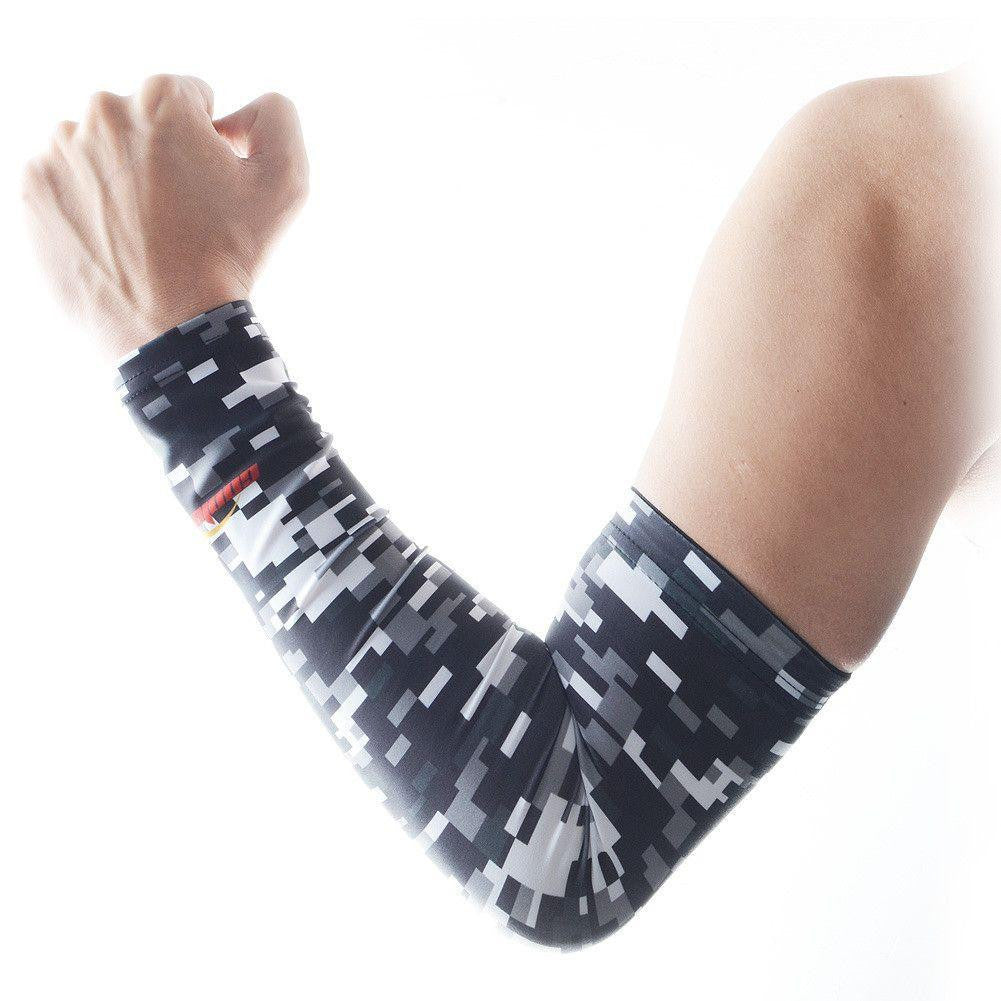 Digital Camouflage Grey Anti-Slip Arm Sleeves for Outdoor Sports, Hunting & Cycling - UV Protection & Breathable Compression Sleeves for Men & Women
