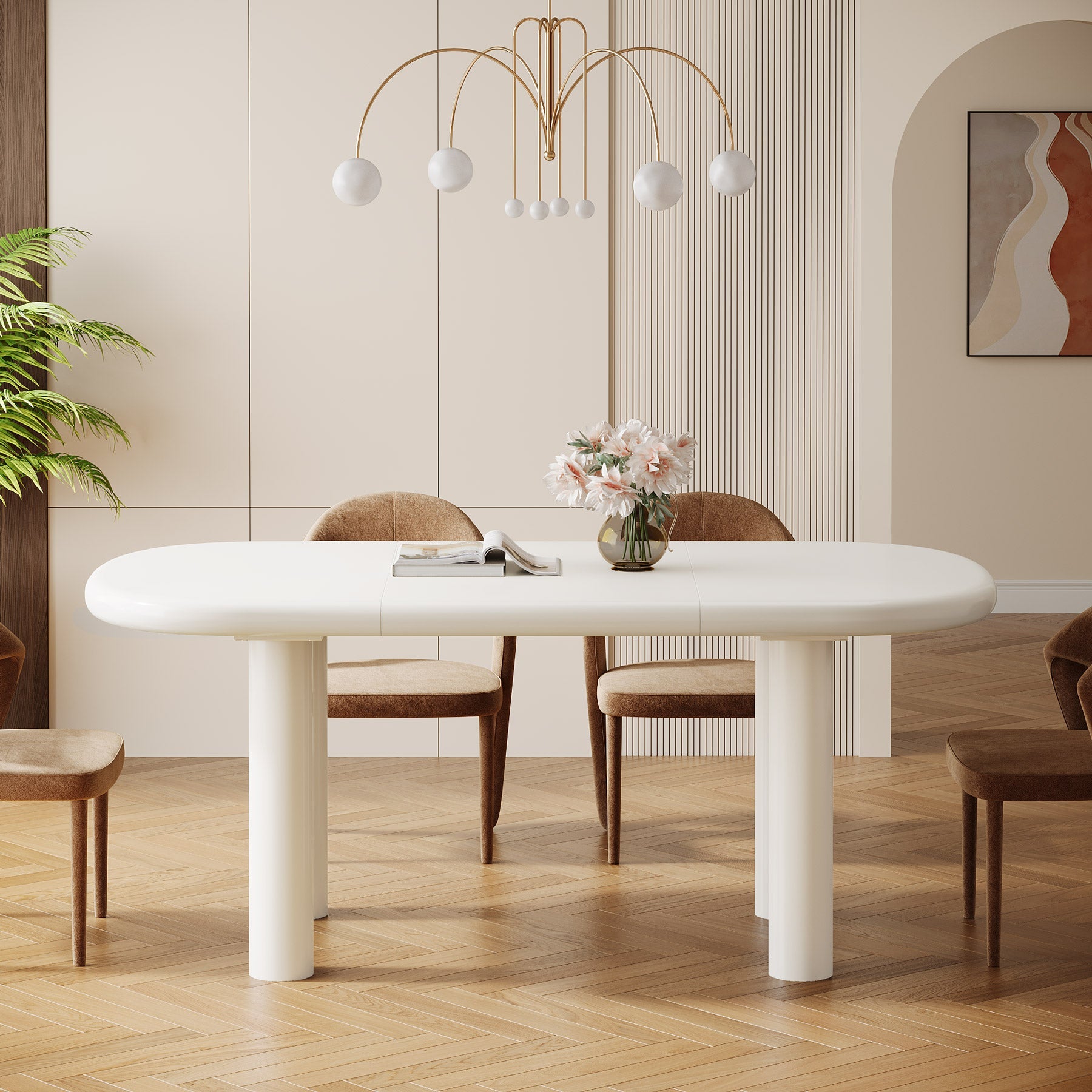 Modern Oval Wood Dining Table for 4-6 People - 63 Inch Solid Wood Kitchen Table for Family Gatherings & Dinner Parties