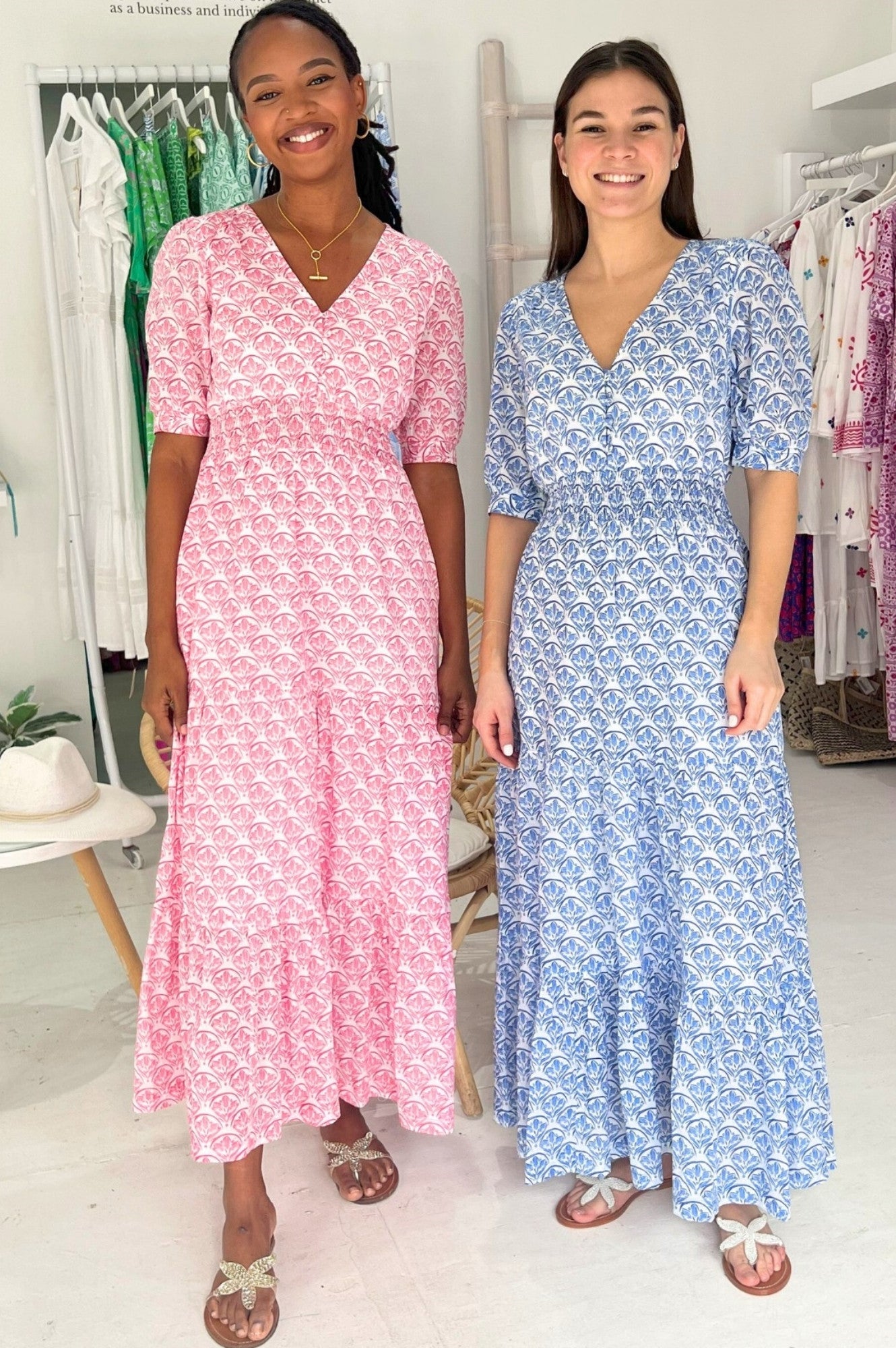 Billie Short Sleeve Dress - White & Blue | Casual Summer Dress for Women | Perfect for Beach, Vacation & Everyday Wear