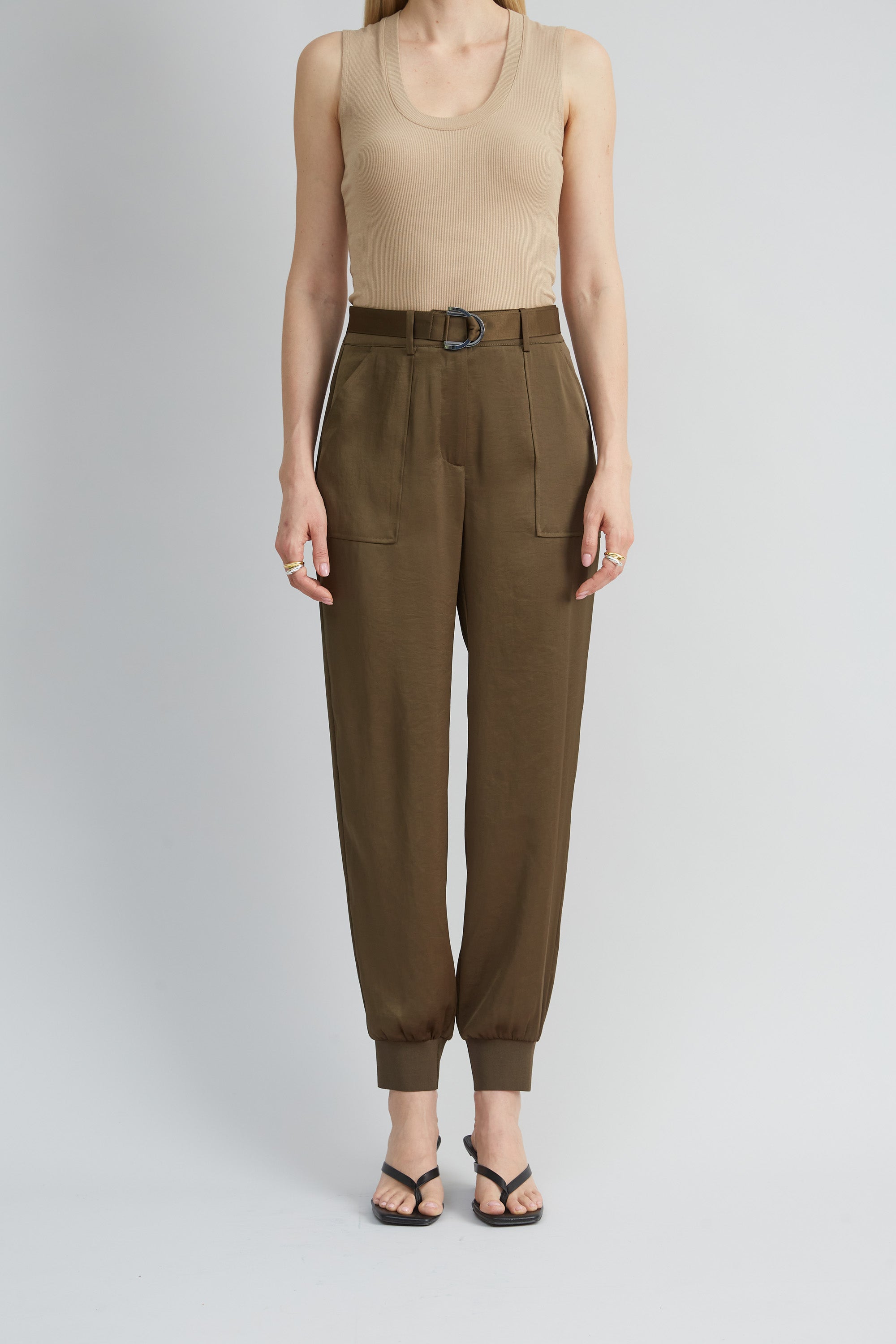 Stylish Women's Satin Belted Cargo Pants - High Waist Casual Trousers with Pockets for Work, Travel & Everyday Wear