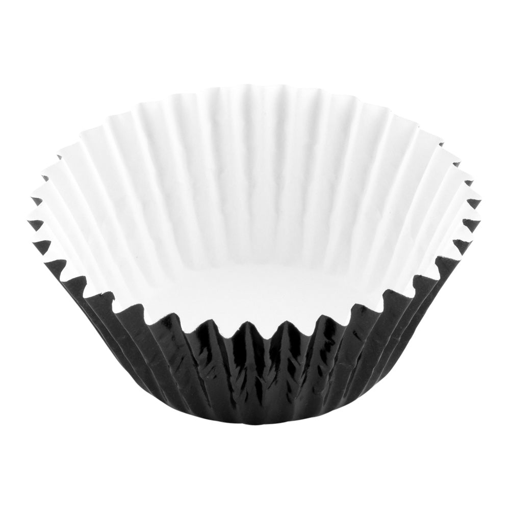Premium 0.4 oz Round Metallic Black Baking Cups - Foil Coated Muffin Liners (1.25