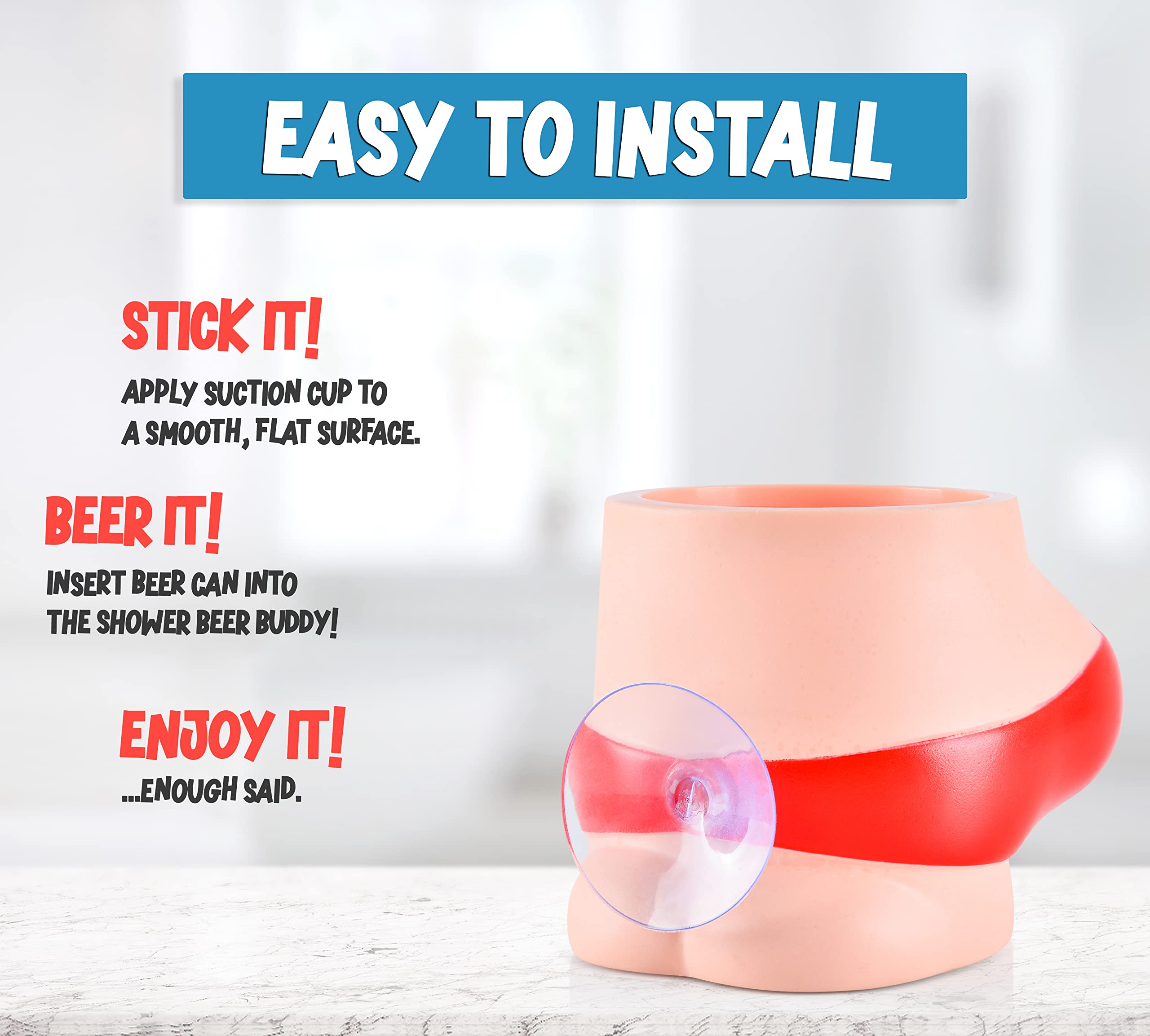 Shower Beer Holder with Silicone Suction Cup - Red Bikini Design Can Caddy for Bath & Shower | Keep Your Drink Cold While Relaxing - Perfect Bathroom Accessory Gift for Beer Lovers, Stocking Stuffer or Bathtub Caddy | Ideal for Spa Days, Pool Parties & Self-Care Moments
