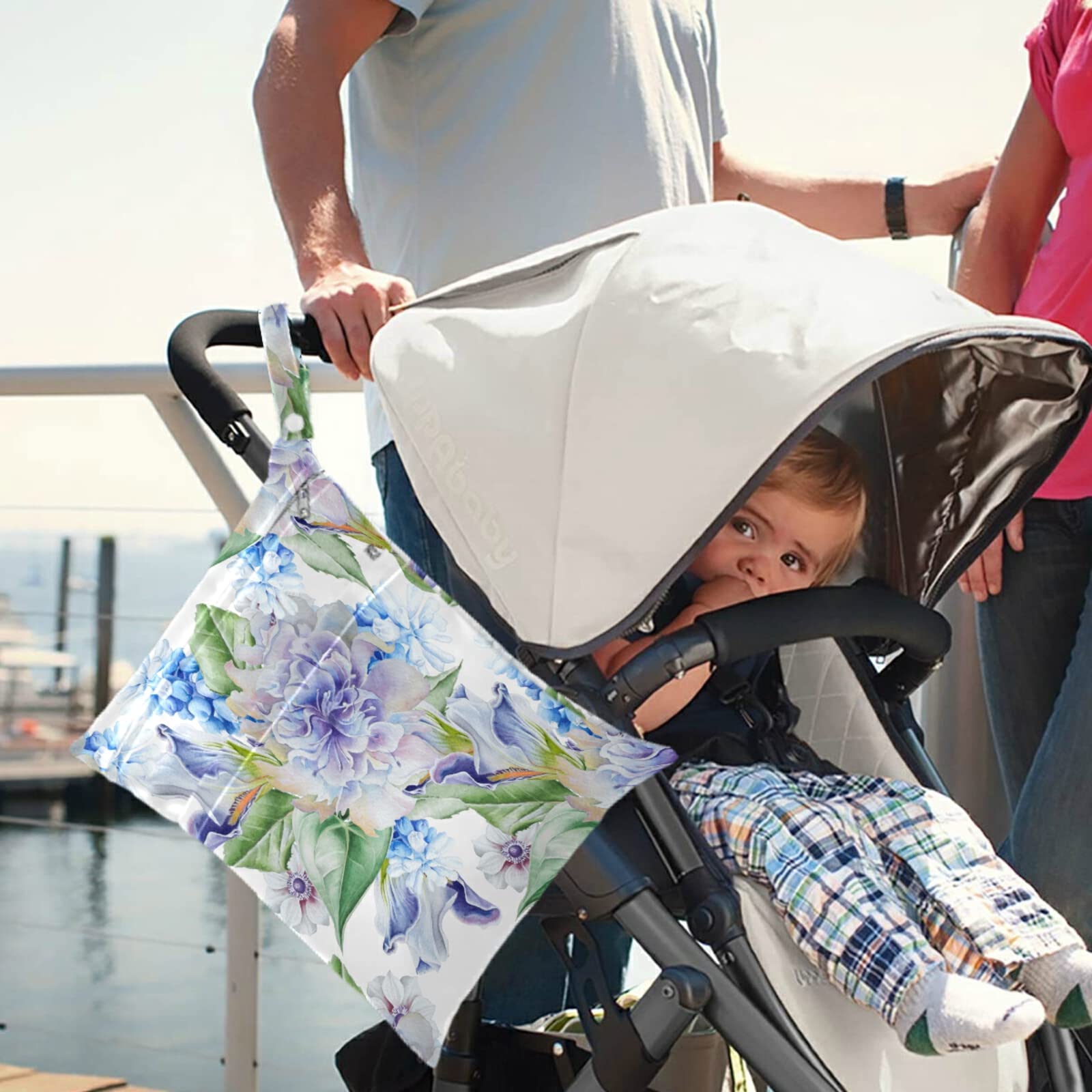 Visesunny 2-Pack Waterproof Wet Bags with Zipper Pockets - Reusable Washable Diaper Bag for Baby Care, Travel & Beach - Perfect for Strollers, Daycare, Gym Clothes, Swimsuits & Toiletries Organization