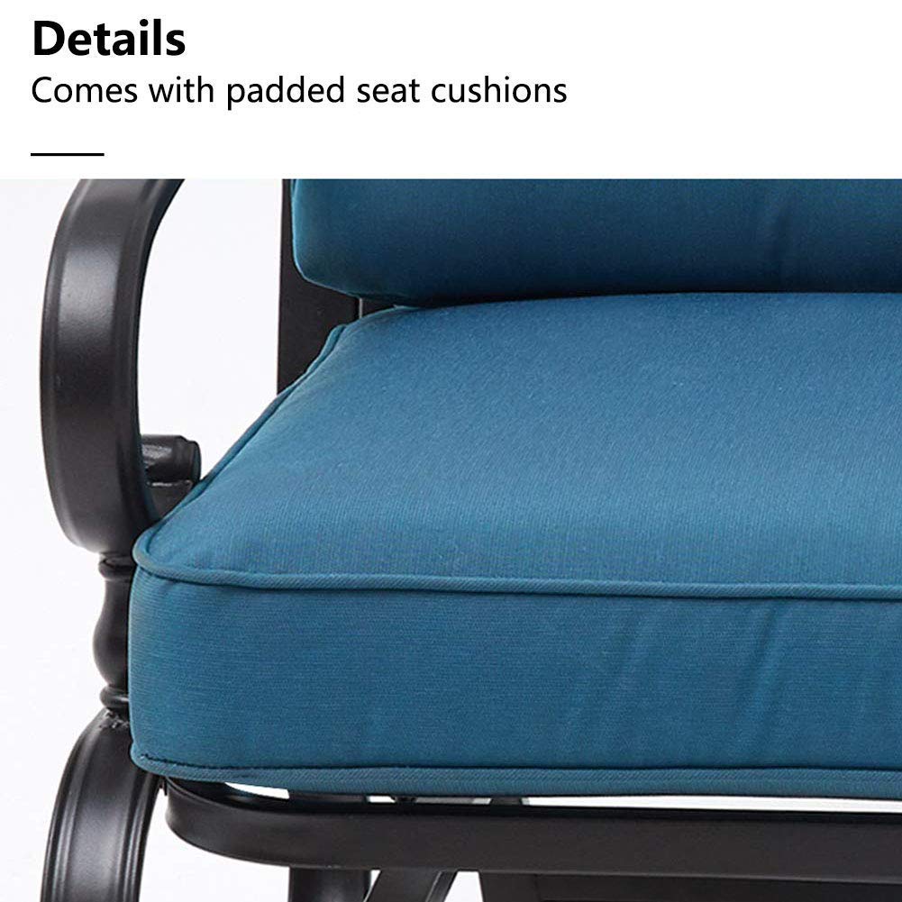 Crownland Outdoor 2-Piece Love Seat with Bistro Coffee Table Set - Patio Bench with Cushion for Garden, Porch, Yard, Poolside (Peacock Blue) | Perfect for Relaxing, Entertaining, and Outdoor Dining