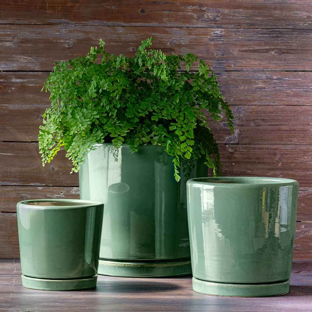 Campania International I/O 2 Cylinder Planters Set of 3 - Sea Green Outdoor Garden Planters for Patio, Deck, or Balcony Decor