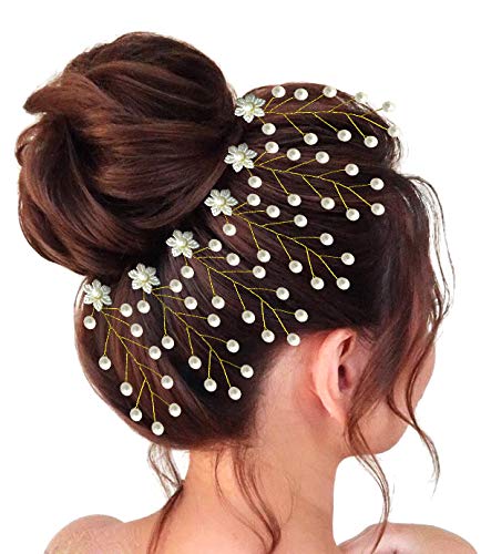 Elegant White Bridal Hair Pins with Artificial Flowers & Pearls - Women's Wedding Hair Accessories (Pack of 1) | Perfect for Bridal Showers, Weddings & Special Occasions