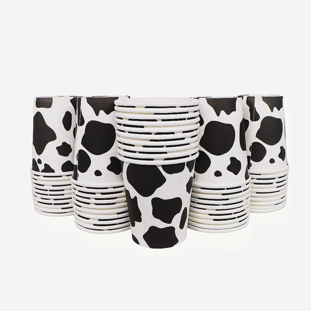 50-Pack 9 oz Disposable Cow Print Paper Cups - Western Cowboy Theme Party Supplies, Heavy Duty Snack Cups for Kids, Birthday Decorations - Perfect for BBQs, Picnics, and Everyday Use