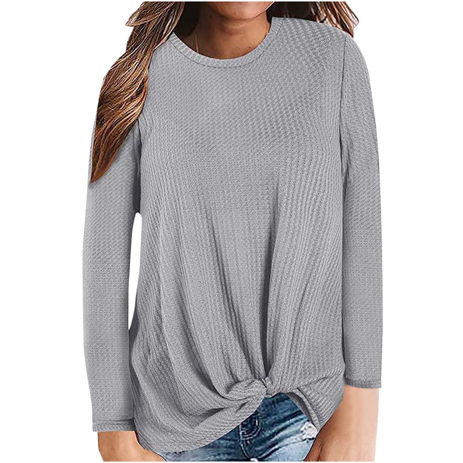 Women's Crew Neck Hoodie - Waffle Knit Long Sleeve Pullover Sweater | Casual Loose Fit Sweatshirt for Everyday Wear, Work & Travel