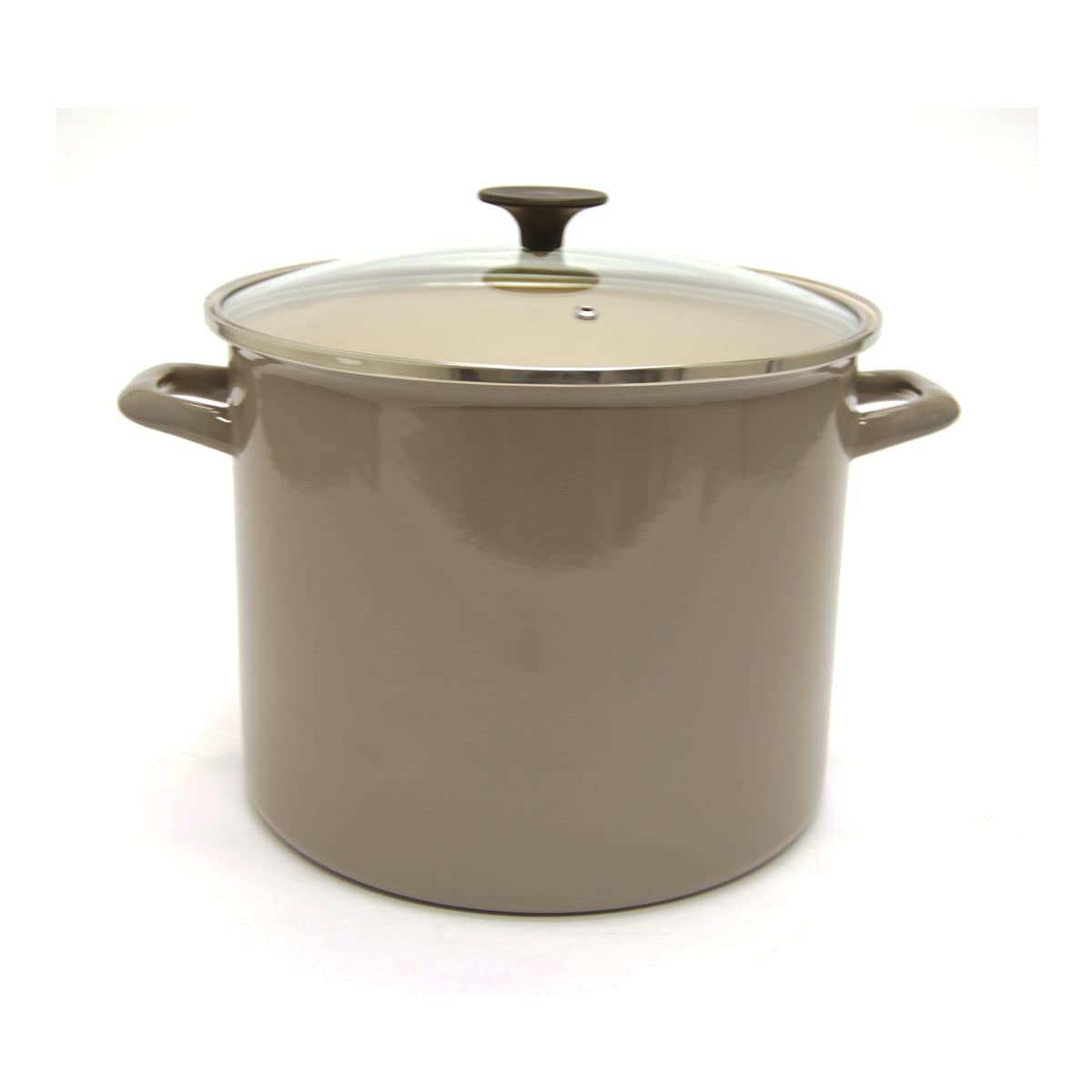 Premium 15L (16Qt) Carbon Steel Stockpot with Tempered Glass Lid - Enameled Exterior, Oven & Stove Safe - PFOA-Free, Easy-Clean Gray Dutch Oven for Soups, Stews & Family Cooking