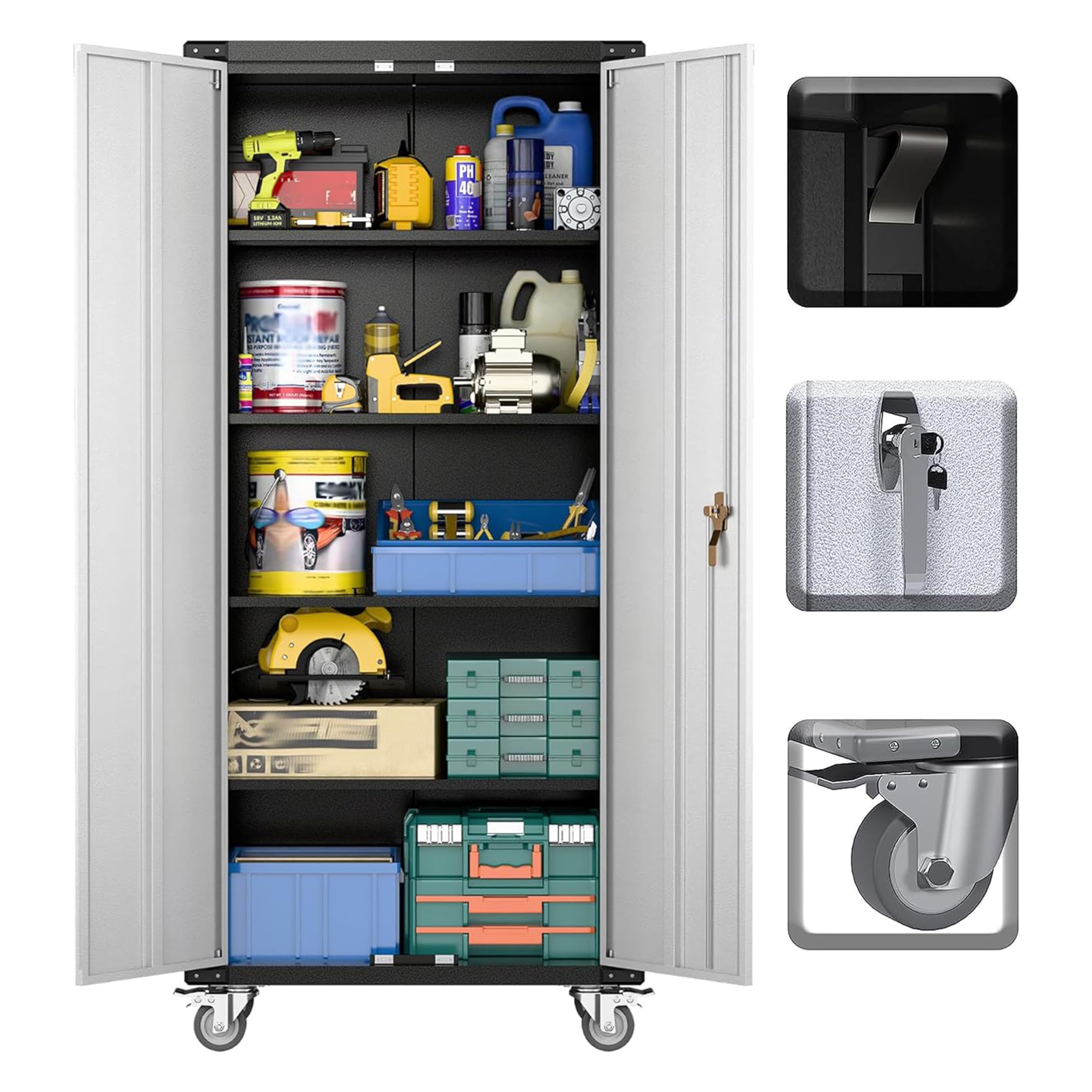 Heavy-Duty Metal Garage Storage Cabinet with Wheels - 72