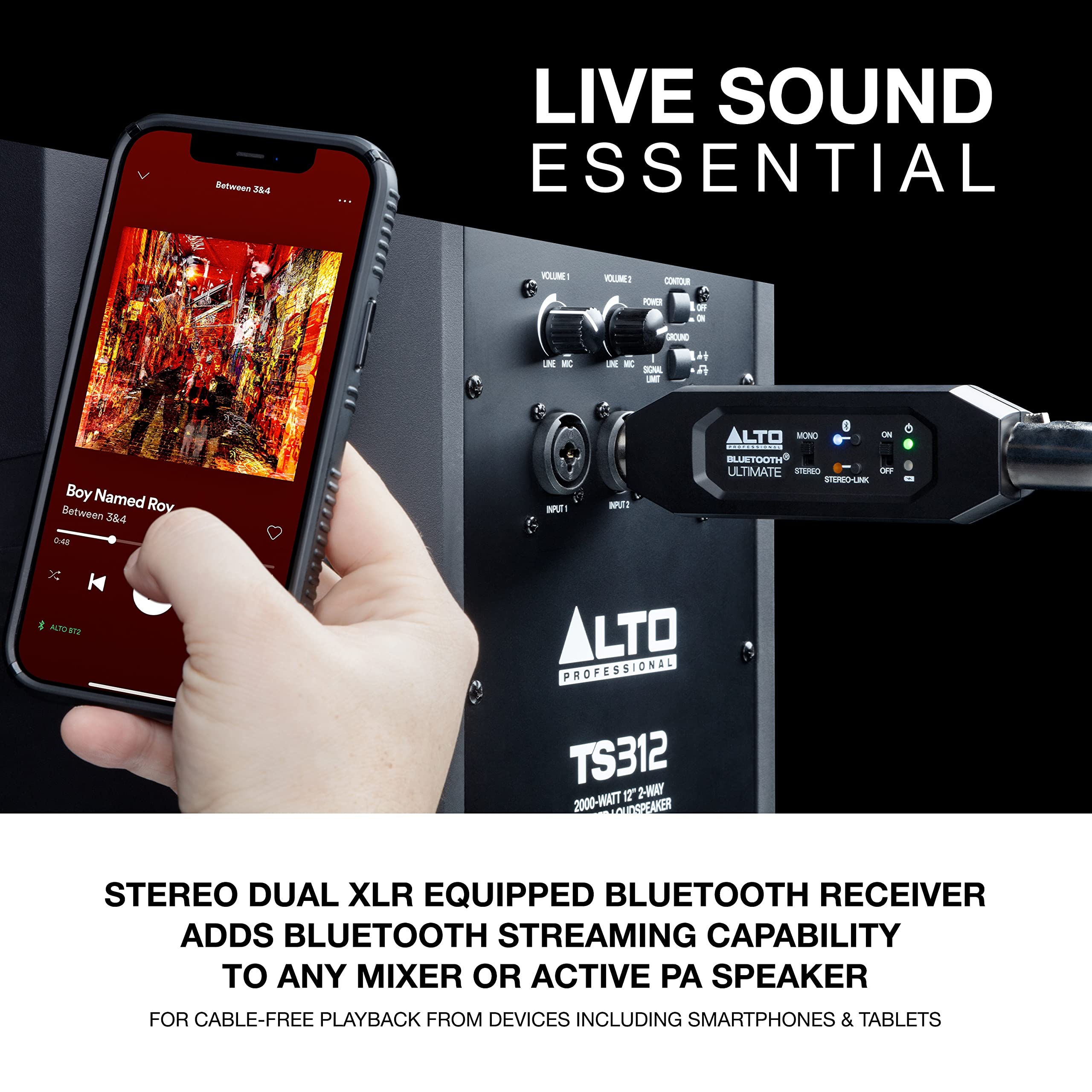 Alto Professional Bluetooth Ultimate XLR Rechargeable Stereo Bluetooth Receiver - Wireless Audio Adapter for Mixing Desks, PA Systems & Studio Equipment | Perfect for Live Performances, DJ Setups & Professional Audio Streaming