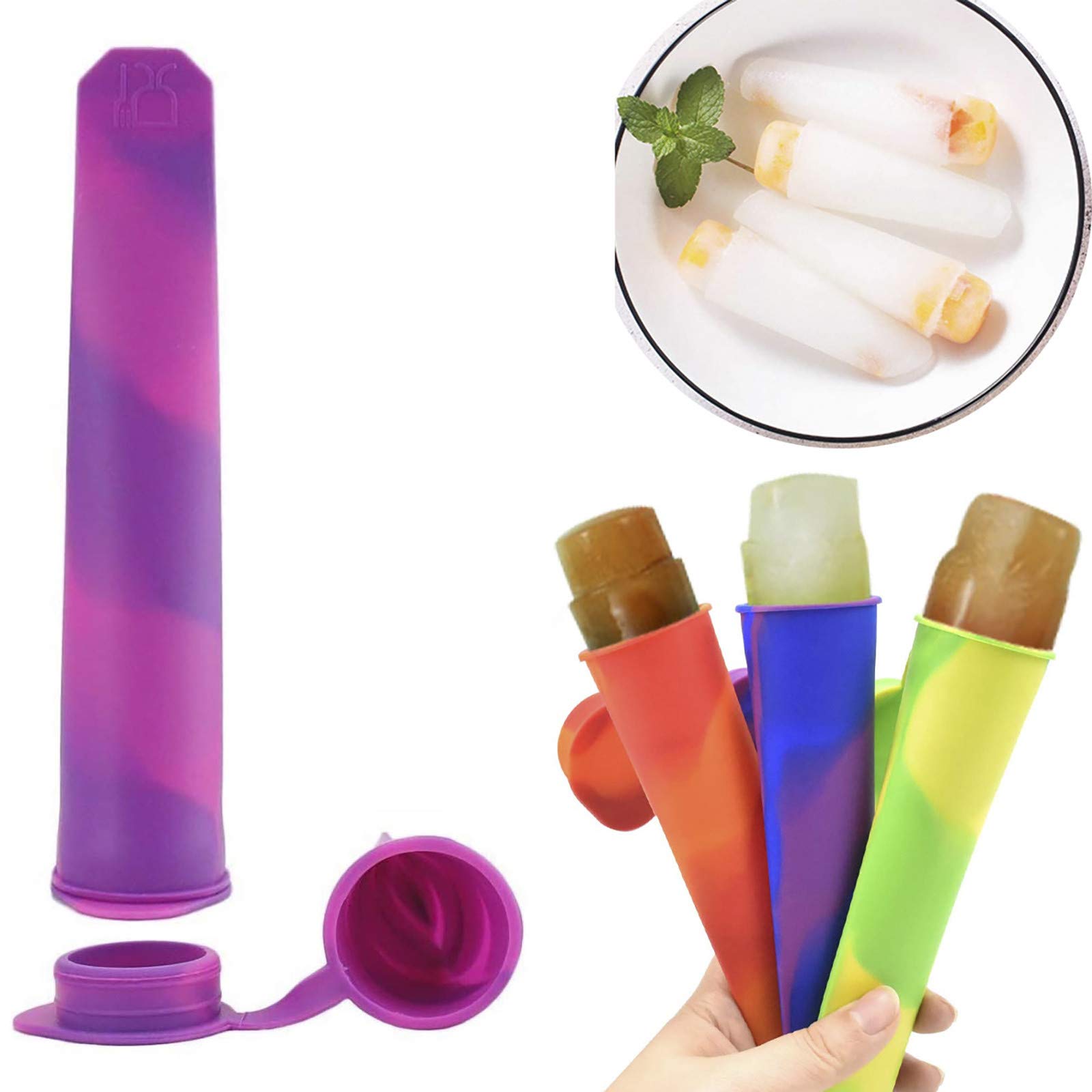 HTDBKDBK 1-Pack Reusable Silicone Popsicle Molds - Multi-Colored DIY Ice Pop Maker for Homemade Frozen Treats, Yogurt Sticks & Jelly (Includes Lid) - Perfect for Kids Snacks, Summer Parties & Healthy Desserts