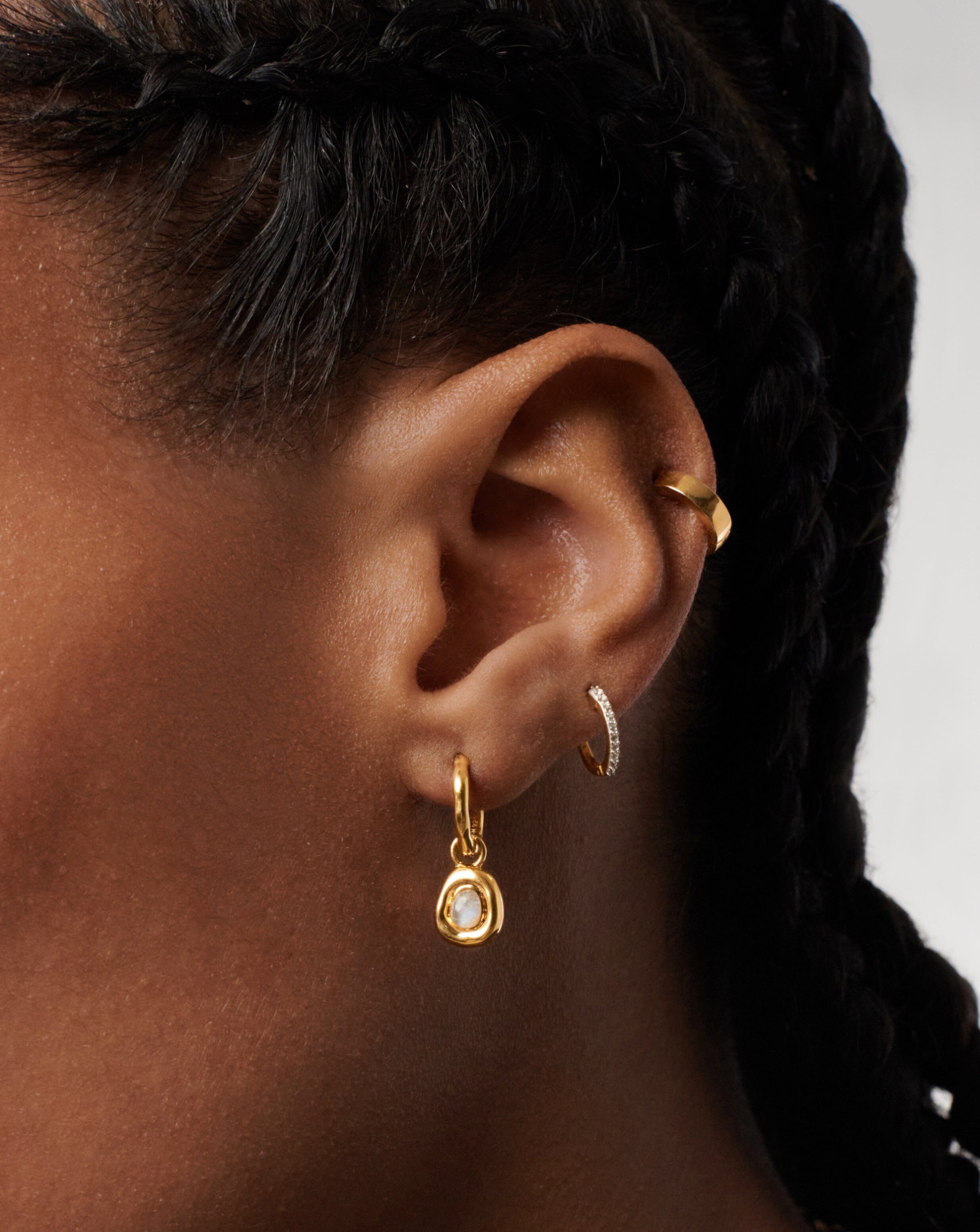 Molten Gemstone Doughnut Charm Mini Hoop Earrings | 18k Gold Vermeil & Rainbow Moonstone | Dainty Boho Jewelry for Everyday Wear, Gift for Her