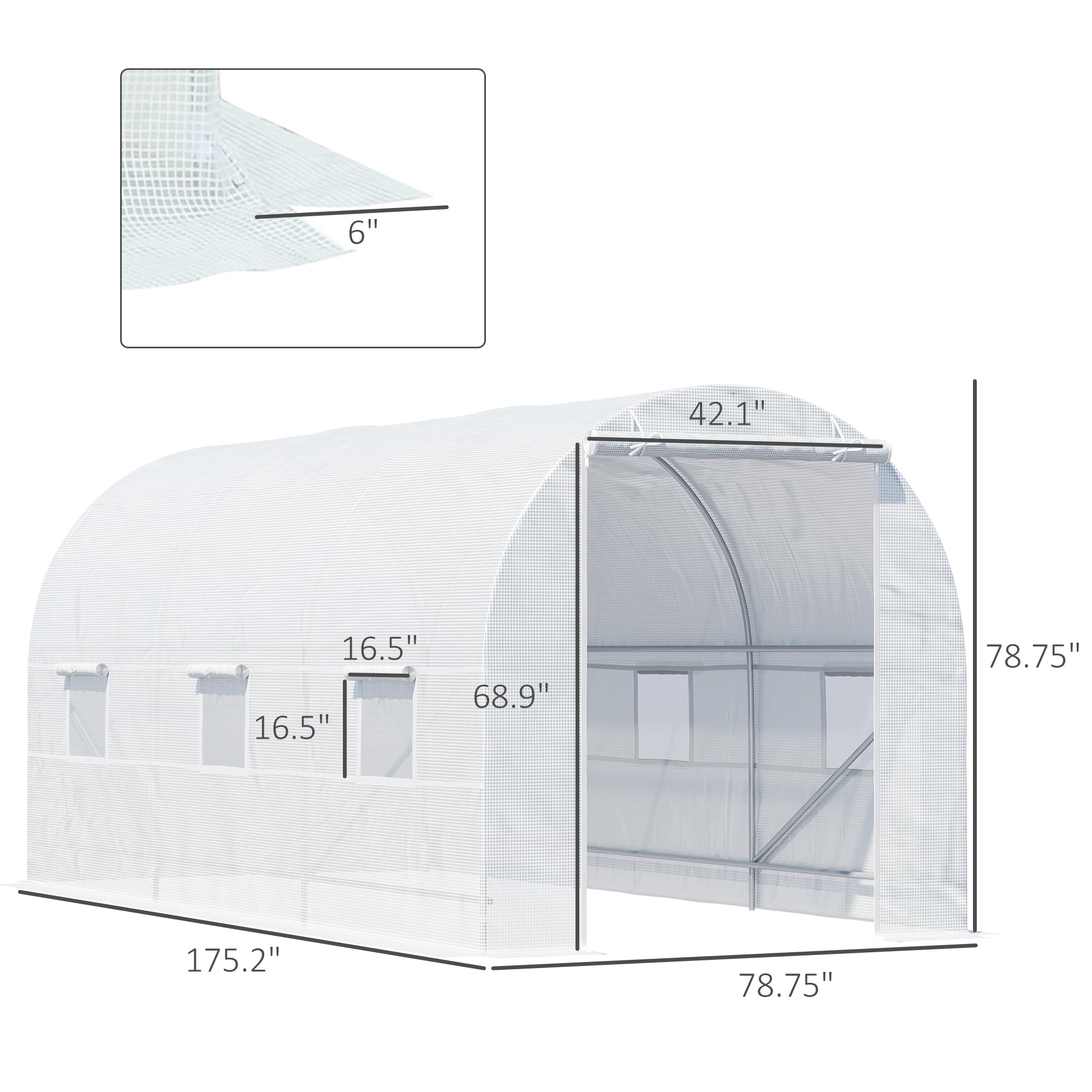 Outsunny 15x7x7ft Walk-in Greenhouse with 6 Roll-up Windows & Door, Large Steel Frame Garden Hot House Kit for Vegetables, Flowers & Plants - Perfect for Backyard Gardening & Year-Round Plant Protection
